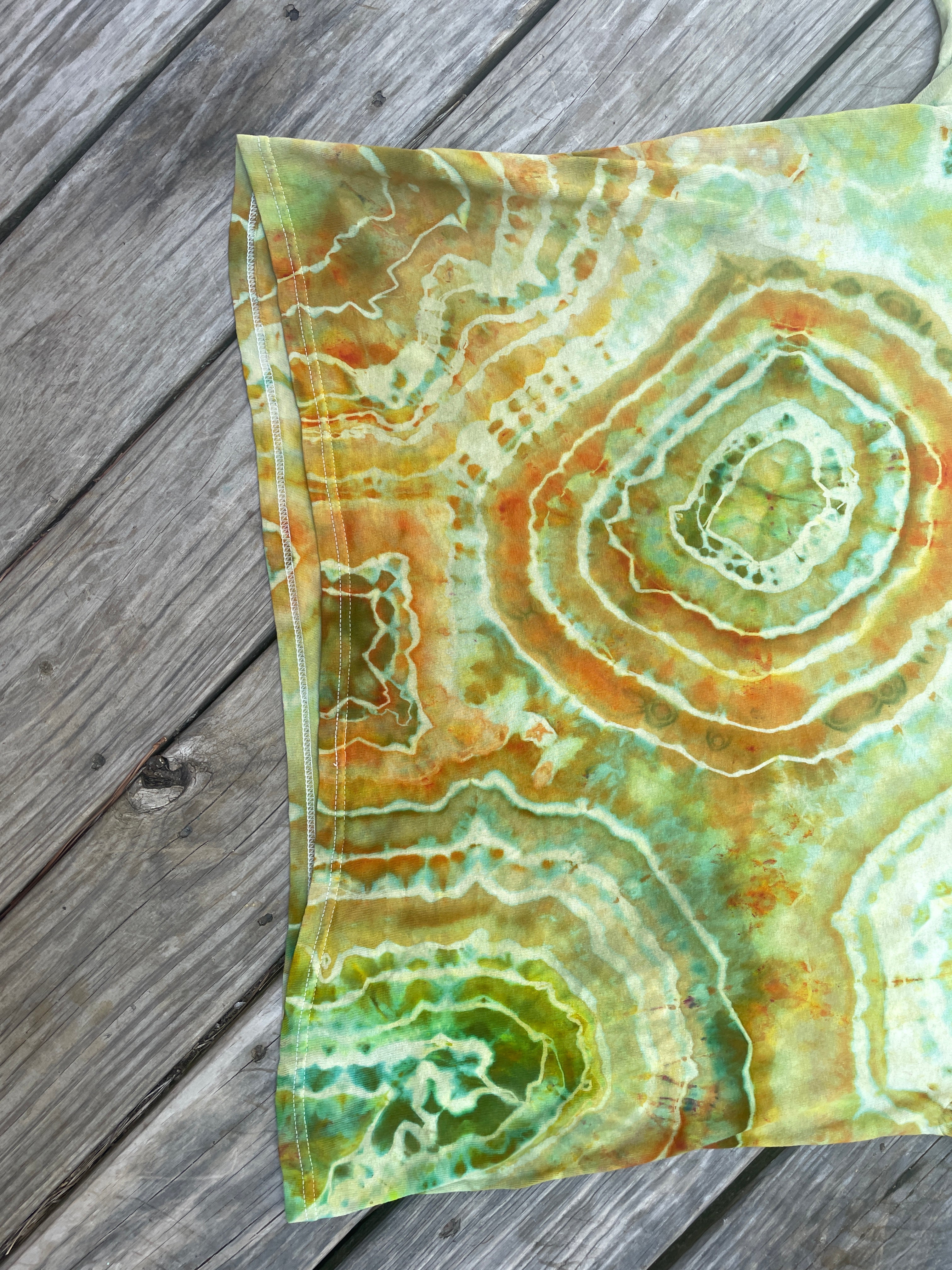 Mother Nature Green and Orange Geode Short Sleeve Tie Dye T-Shirt | Men's XL