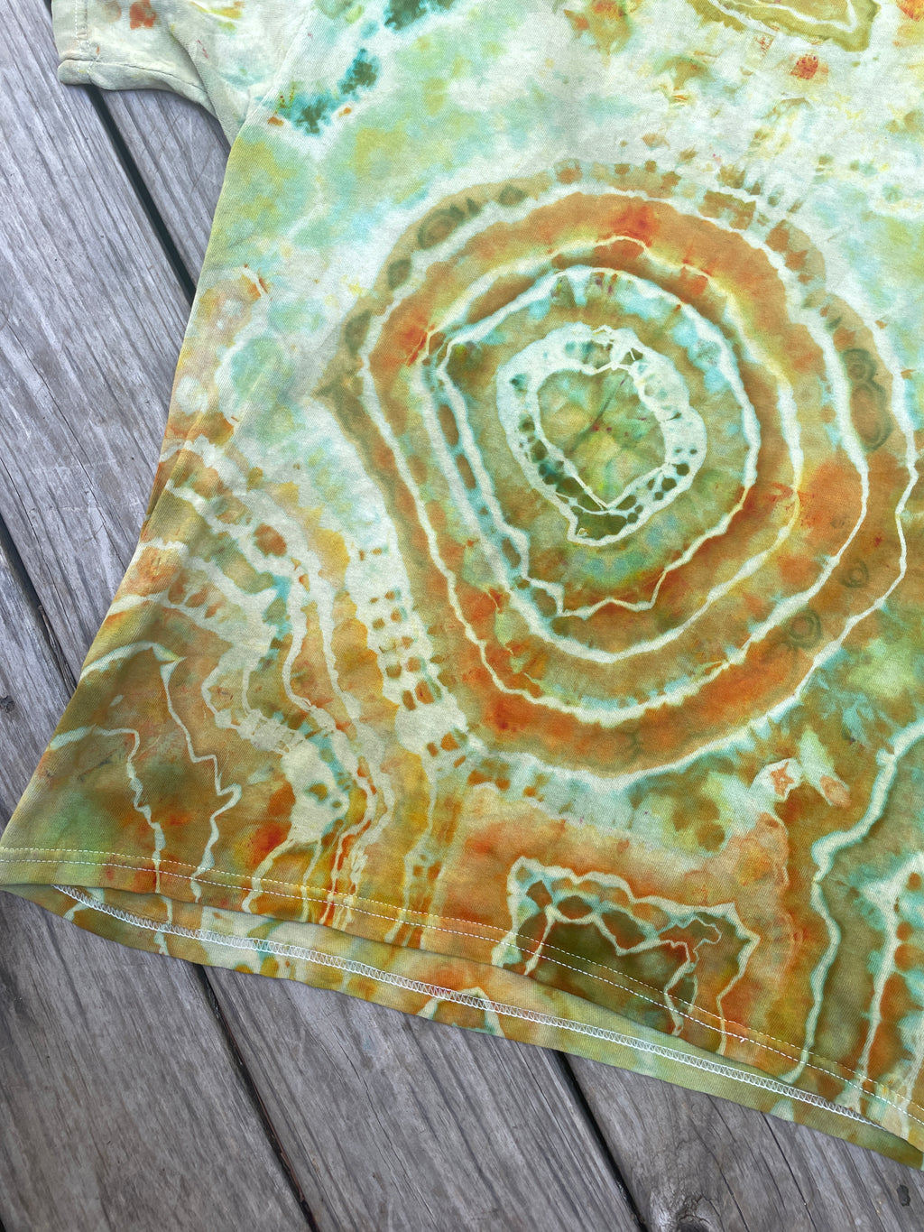 Mother Nature Green and Orange Geode Short Sleeve Tie Dye T-Shirt | Men's XL
