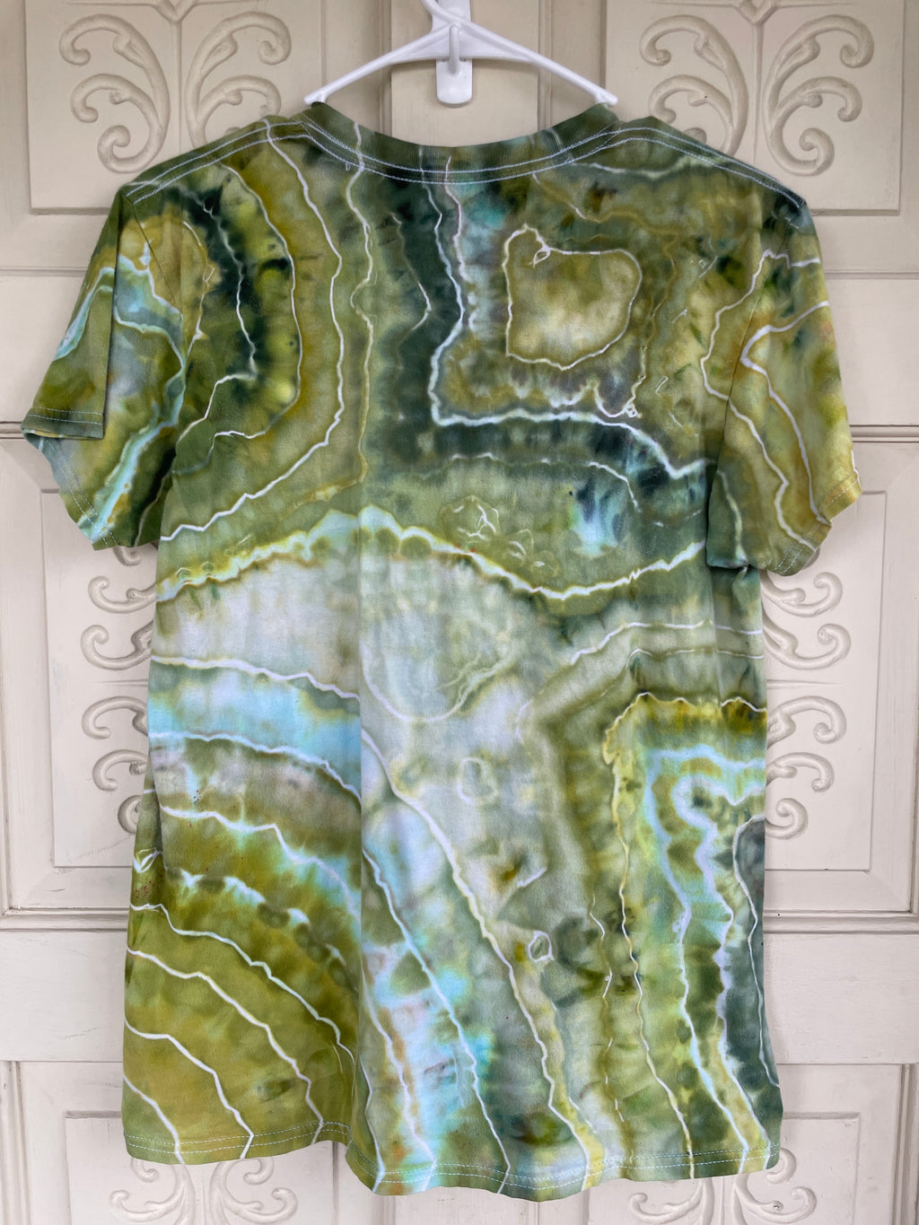 Medium Men's Saguaro Cactus Handmade Geode Tie Dye T-Shirt | One-Of-a-Kind Upcycled Green and White Earth Tones Short Sleeve Shirt