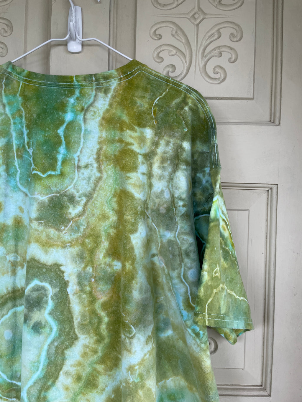 2XL Men's Saguaro Cactus Handmade Geode Tie Dye T-Shirt | One-Of-a-Kind Upcycled Green and White Earth Tones Short Sleeve Shirt