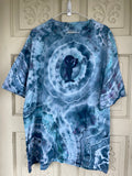 2XL Men's Groovy Alien Handmade Galaxy Geode Tie Dye T-Shirt | One-Of-a-Kind Upcycled Blue and White Short Sleeve Shirt