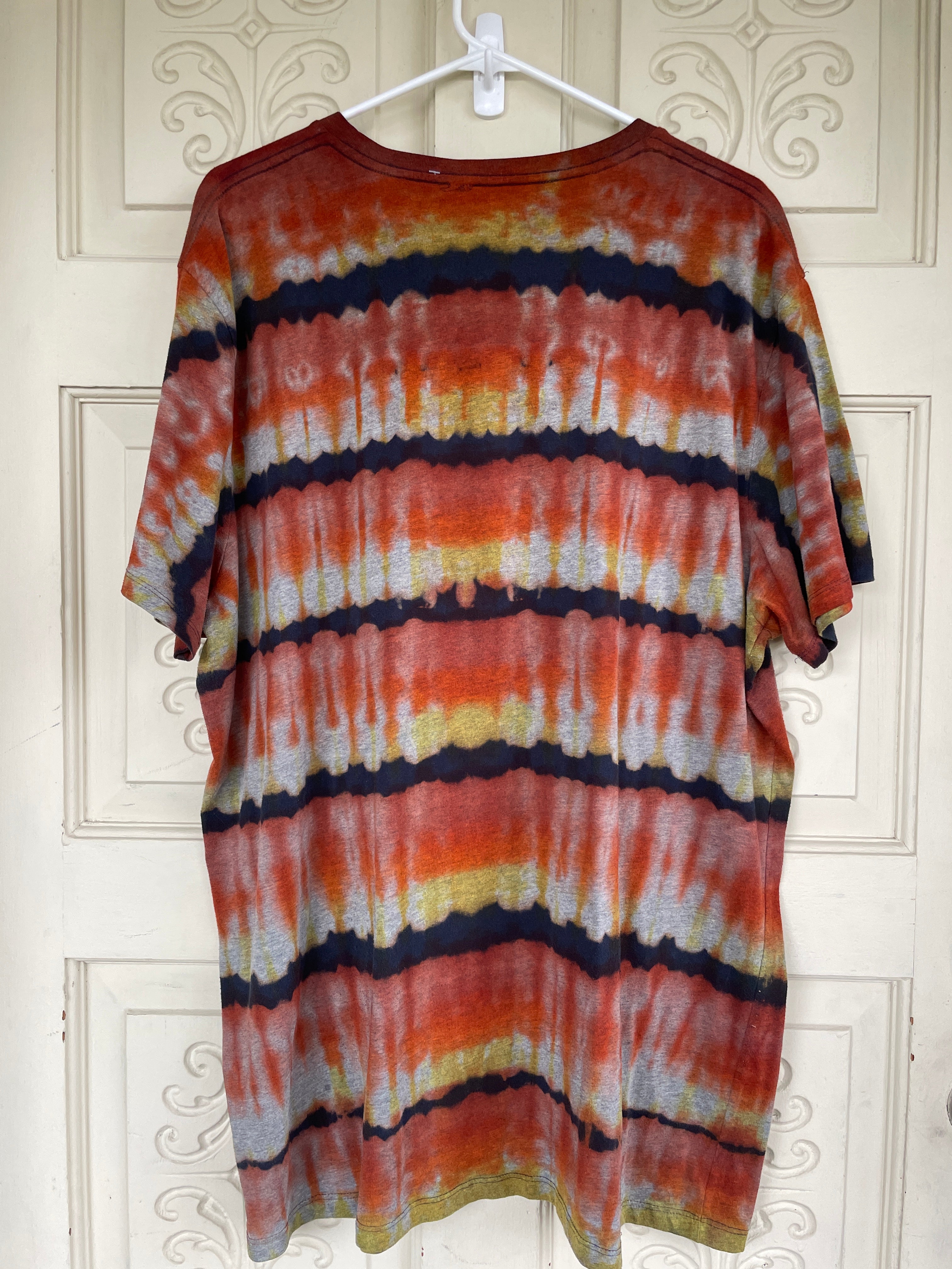 2XL Men's Groovy Alien Handmade Reverse Tie Dye T-Shirt | One-Of-a-Kind Upcycled Black and Red Short Sleeve Shirt