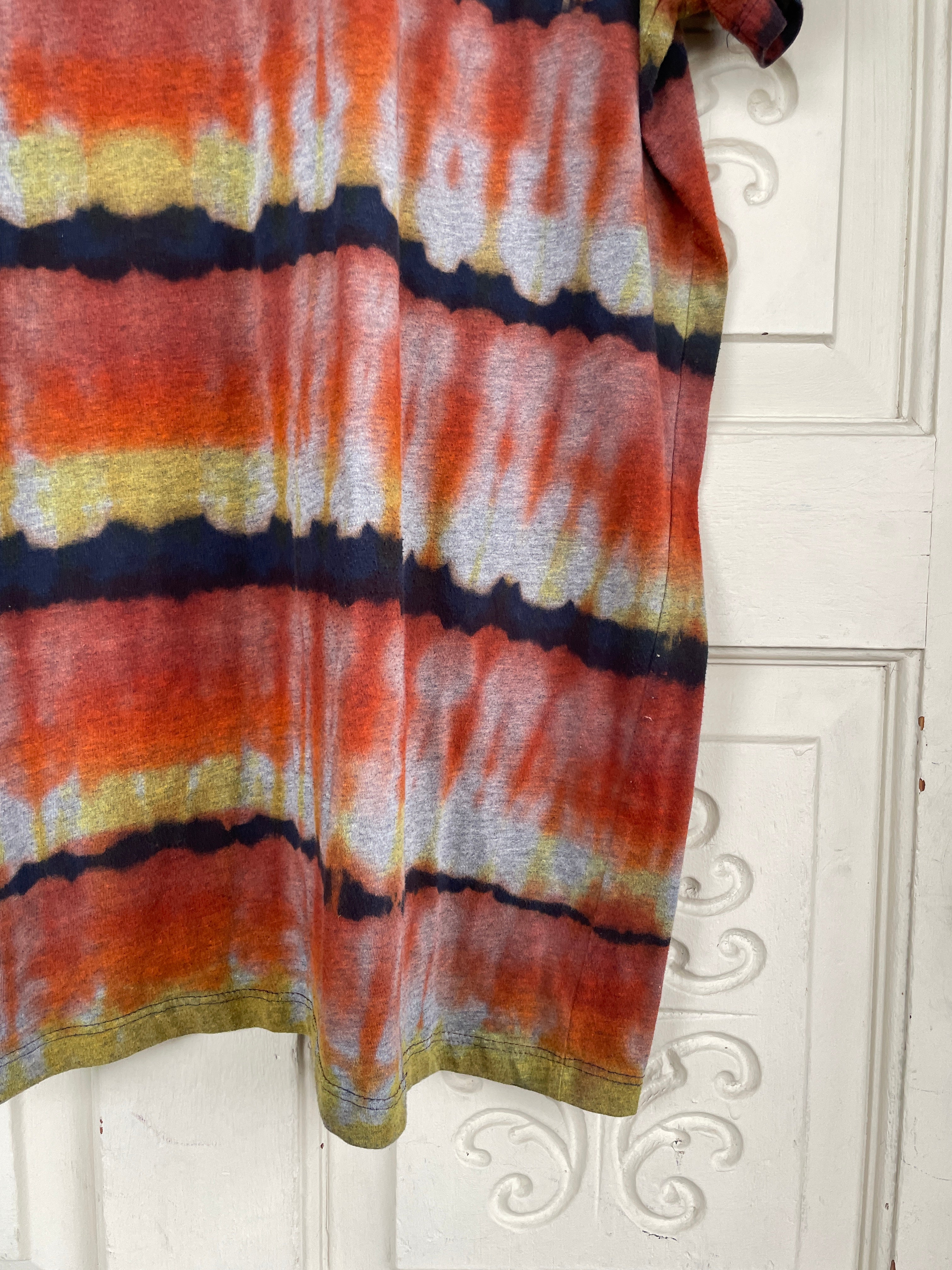 2XL Men's Groovy Alien Handmade Reverse Tie Dye T-Shirt | One-Of-a-Kind Upcycled Black and Red Short Sleeve Shirt