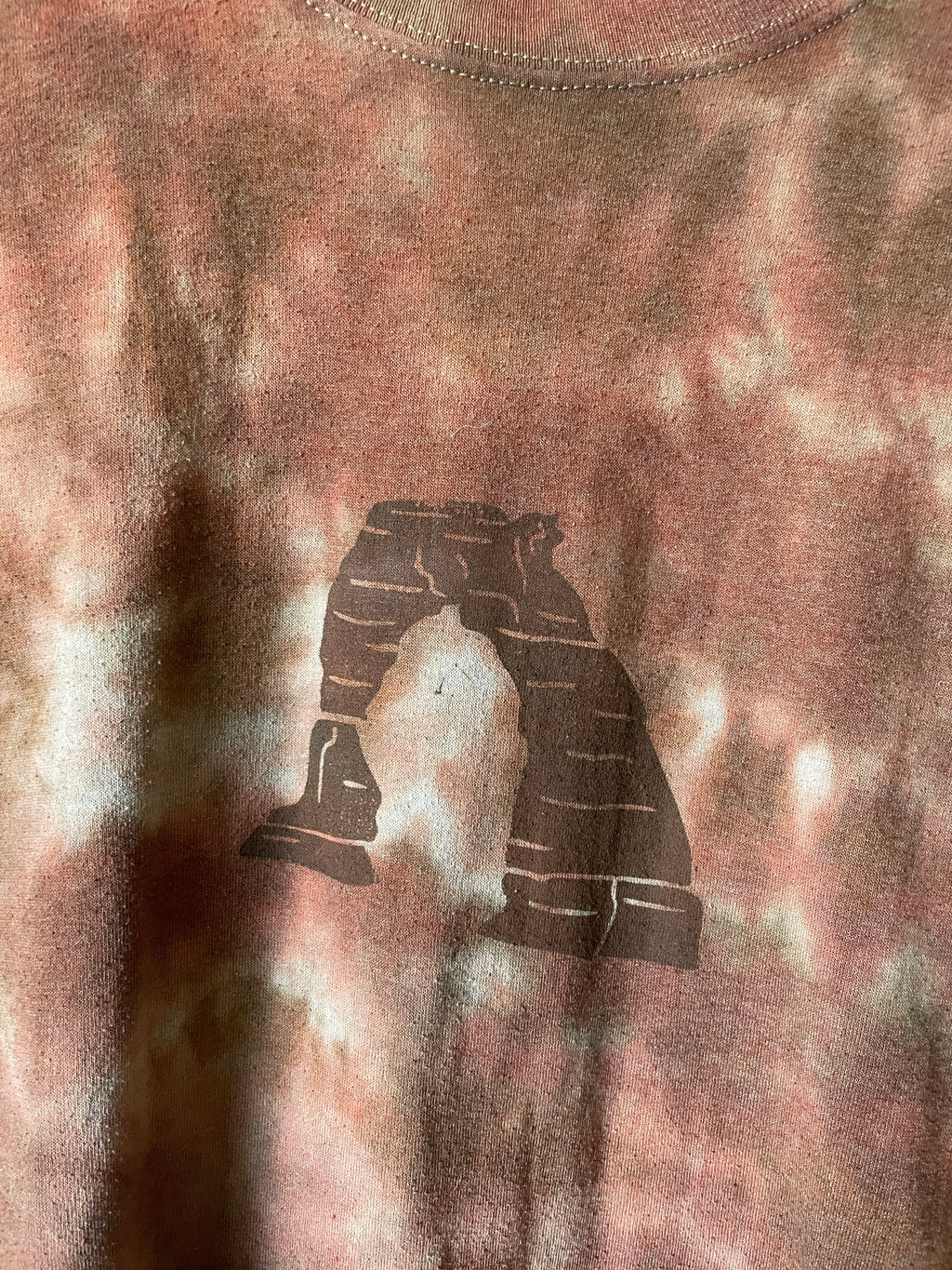 Medium Men's Delicate Arch Handmade Tie Dye T-Shirt | One-Of-a-Kind Upcycled Brown and Orange Earth Tones Short Sleeve Shirt