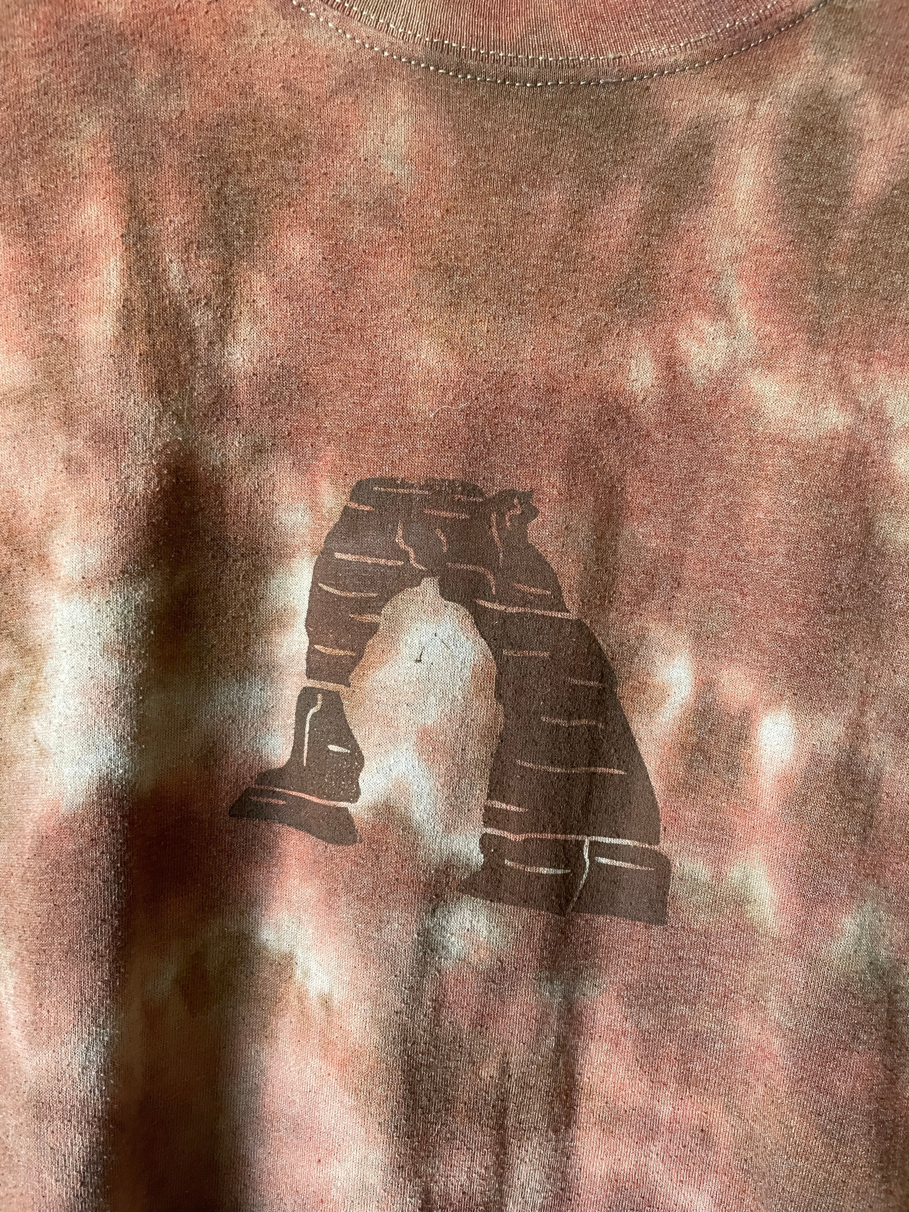 Medium Men's Delicate Arch Handmade Tie Dye T-Shirt | One-Of-a-Kind Upcycled Brown and Orange Earth Tones Short Sleeve Shirt