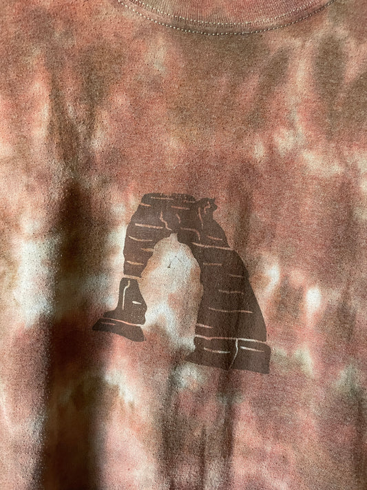 Medium Men's Delicate Arch Handmade Tie Dye T-Shirt | One-Of-a-Kind Upcycled Brown and Orange Earth Tones Short Sleeve Shirt