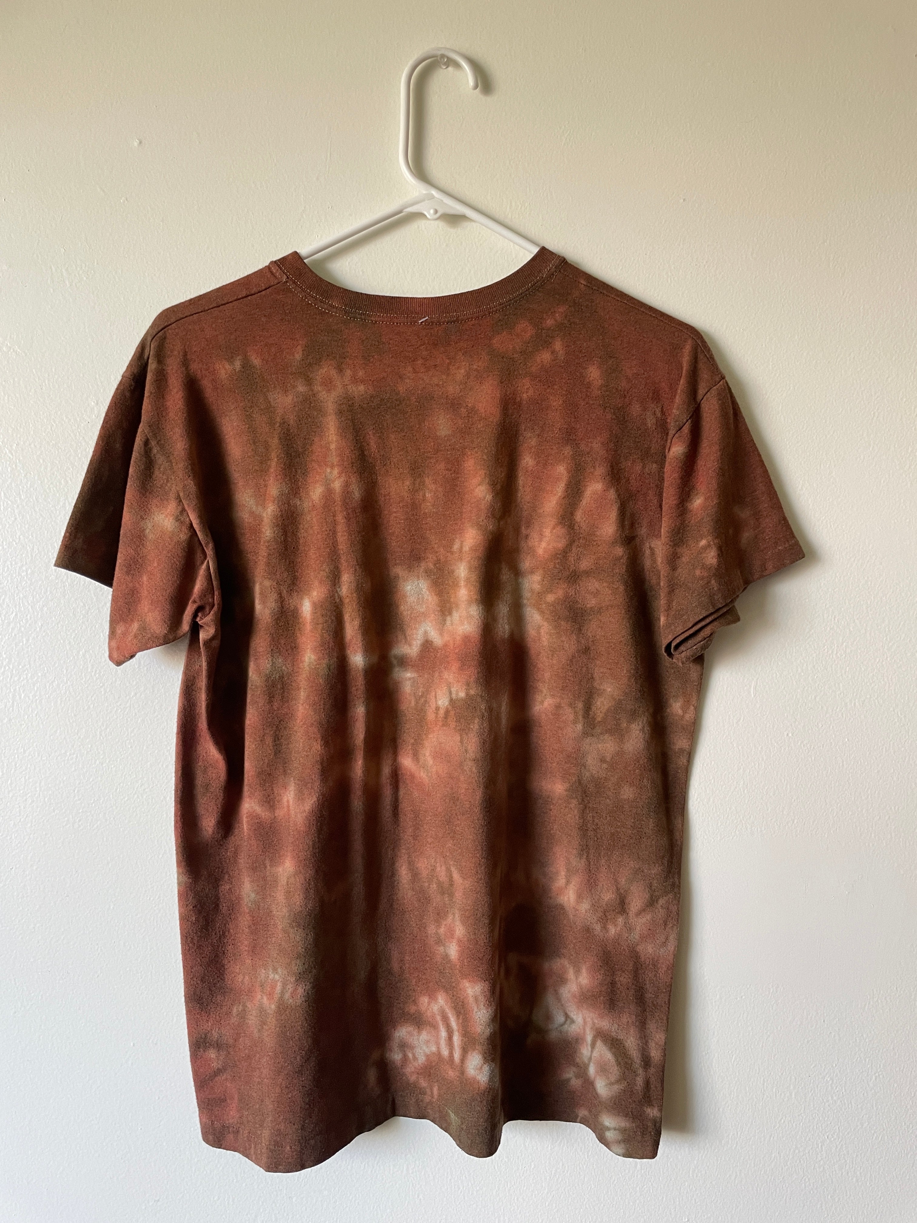 Medium Men's Delicate Arch Handmade Tie Dye T-Shirt | One-Of-a-Kind Upcycled Brown and Orange Earth Tones Short Sleeve Shirt