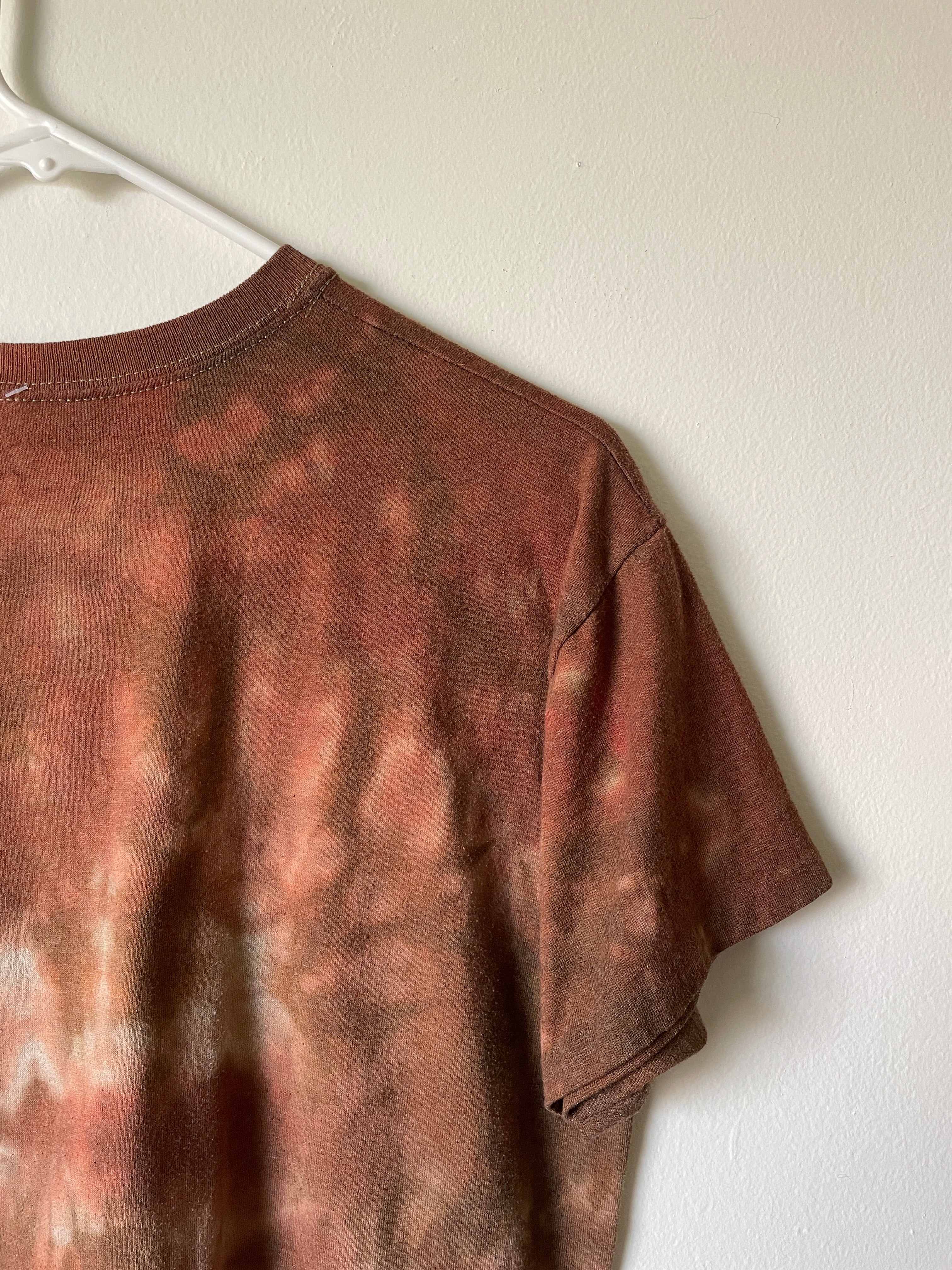 Medium Men's Delicate Arch Handmade Tie Dye T-Shirt | One-Of-a-Kind Upcycled Brown and Orange Earth Tones Short Sleeve Shirt
