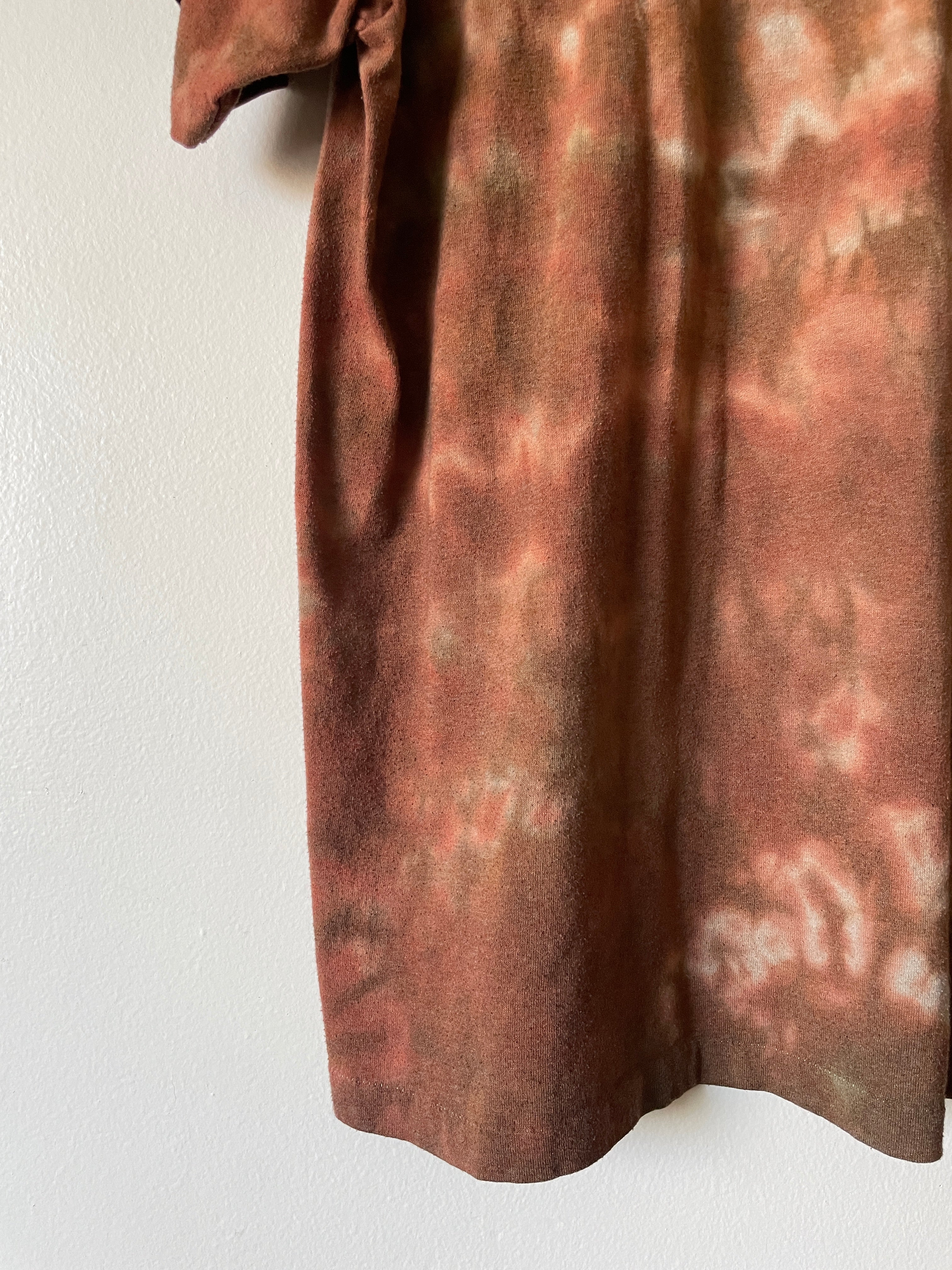 Medium Men's Delicate Arch Handmade Tie Dye T-Shirt | One-Of-a-Kind Upcycled Brown and Orange Earth Tones Short Sleeve Shirt