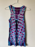 XL Women's Groovy Alien Handmade Tie Dye Tank Top | One-Of-a-Kind Upcycled Blue and Purple Pleated Sleeveless Top