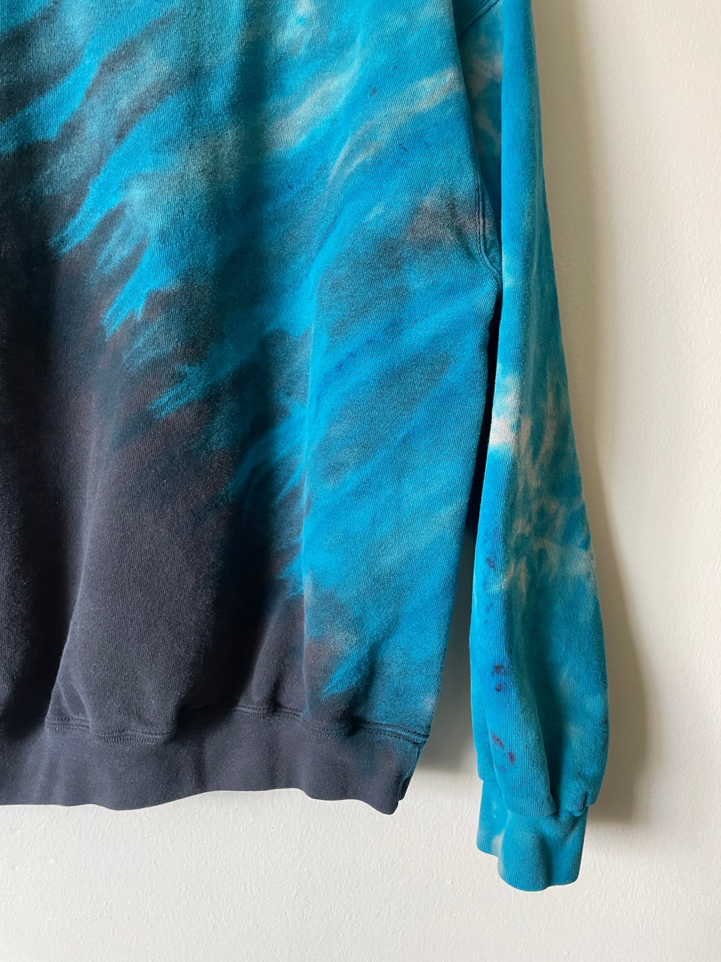 Large Men's Champion Reverse Tie Dye Long Sleeve Crewneck Sweatshirt | One-Of-a-Kind Upcycled Black and Blue Half-and-Half Sweatshirt