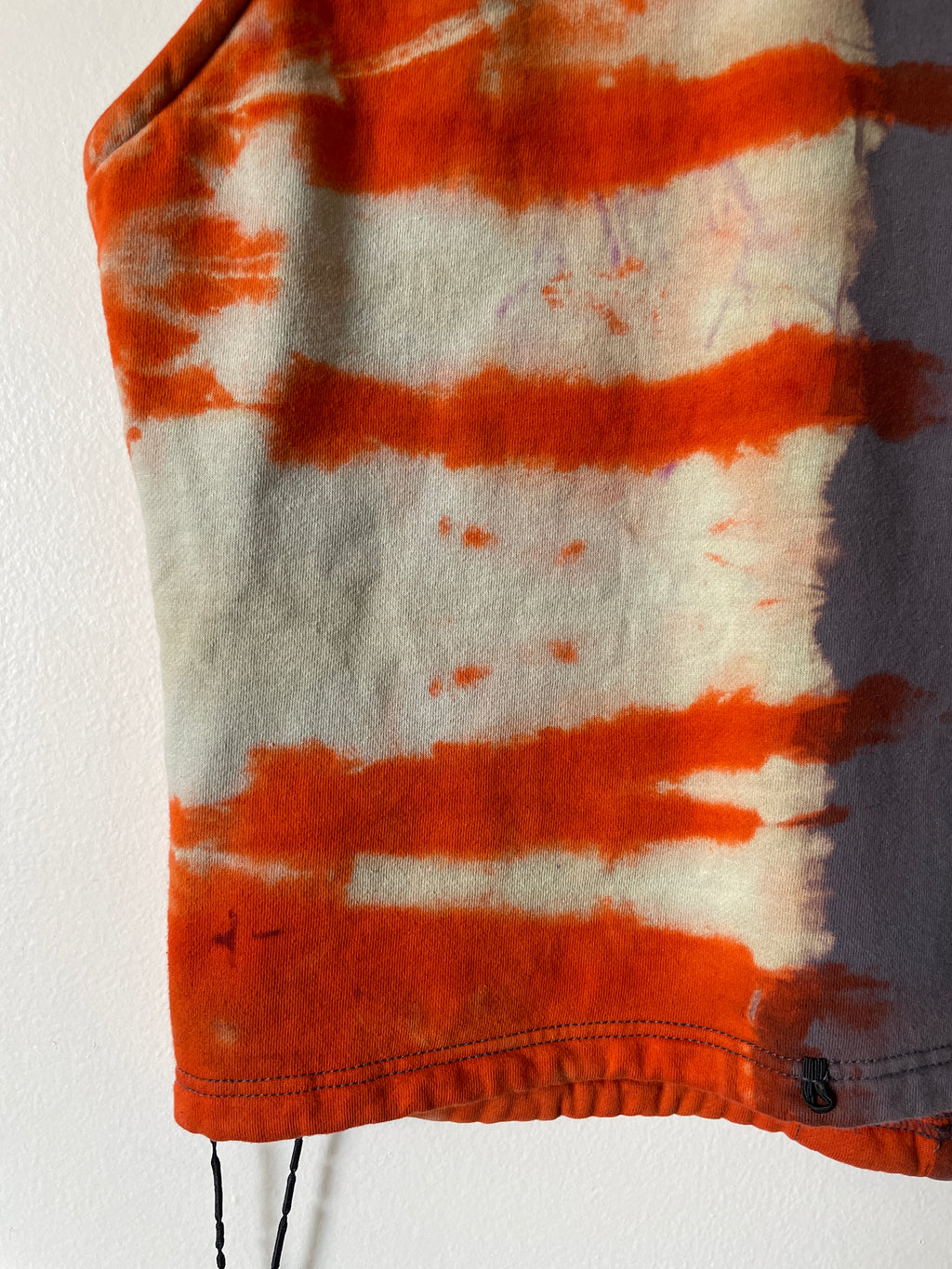 Large Men's Harley Davidson Reverse Tie Dye Sleeveless Hoodie Vest | One-Of-a-Kind Upcycled Gray and Orange Half-and-Half Sweatshirt