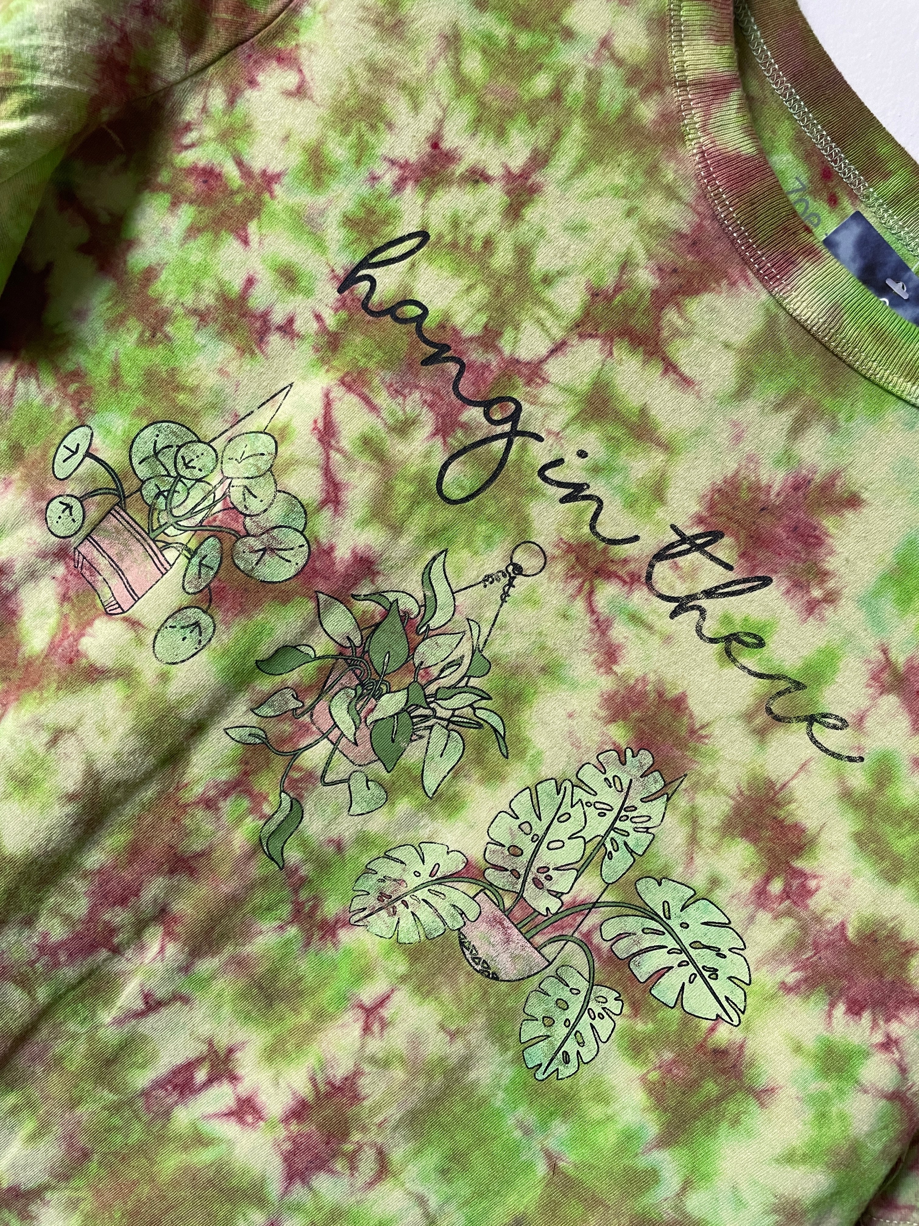 Small Women's Hang in There Handmade Tie Dye Short Sleeve T-Shirt | One-Of-a-Kind Upcycled Yellow and GreenTie Dye Top