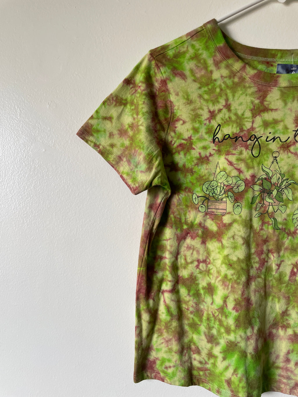 Small Women's Hang in There Handmade Tie Dye Short Sleeve T-Shirt | One-Of-a-Kind Upcycled Yellow and GreenTie Dye Top