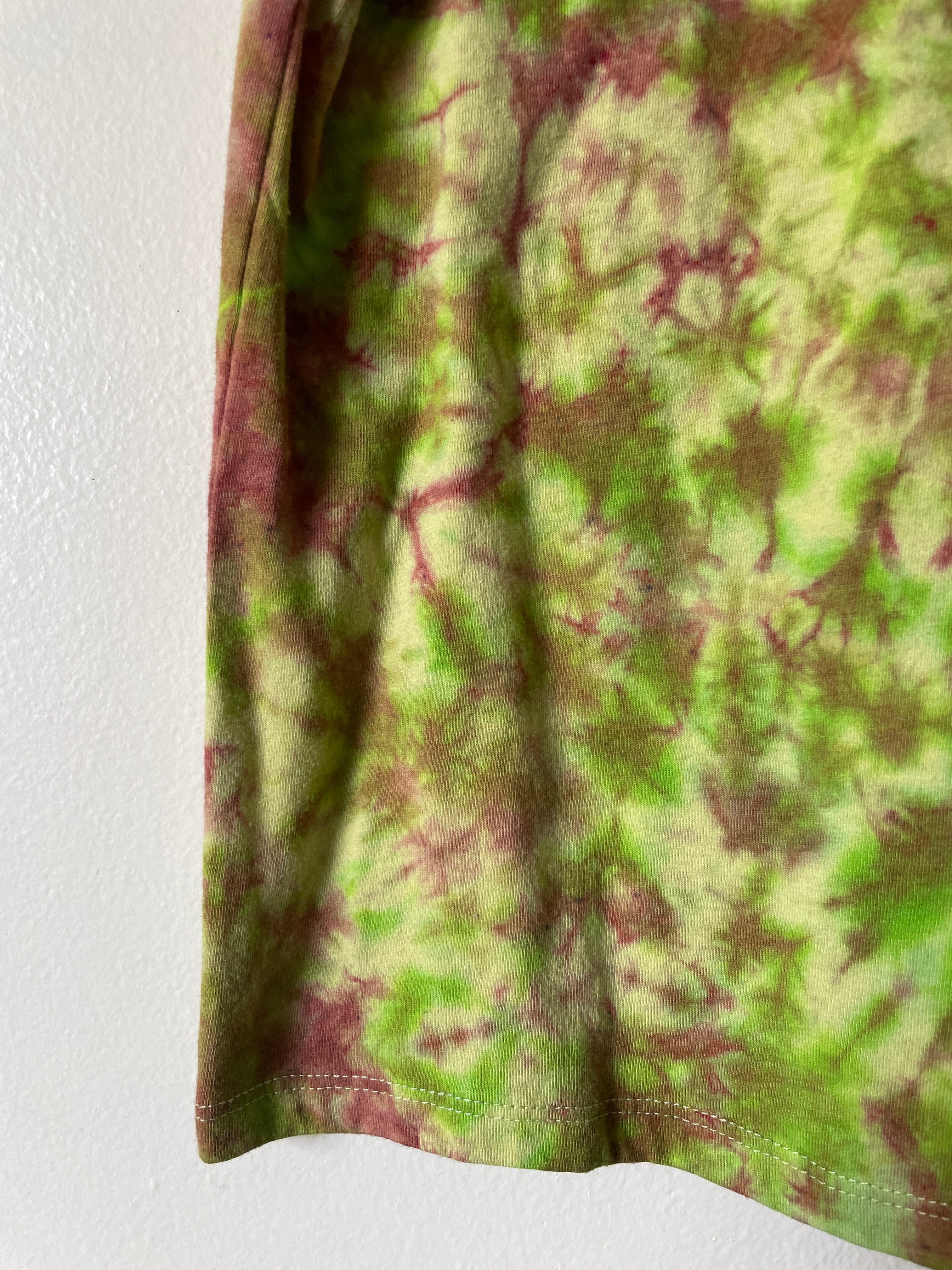 Small Women's Hang in There Handmade Tie Dye Short Sleeve T-Shirt | One-Of-a-Kind Upcycled Yellow and GreenTie Dye Top
