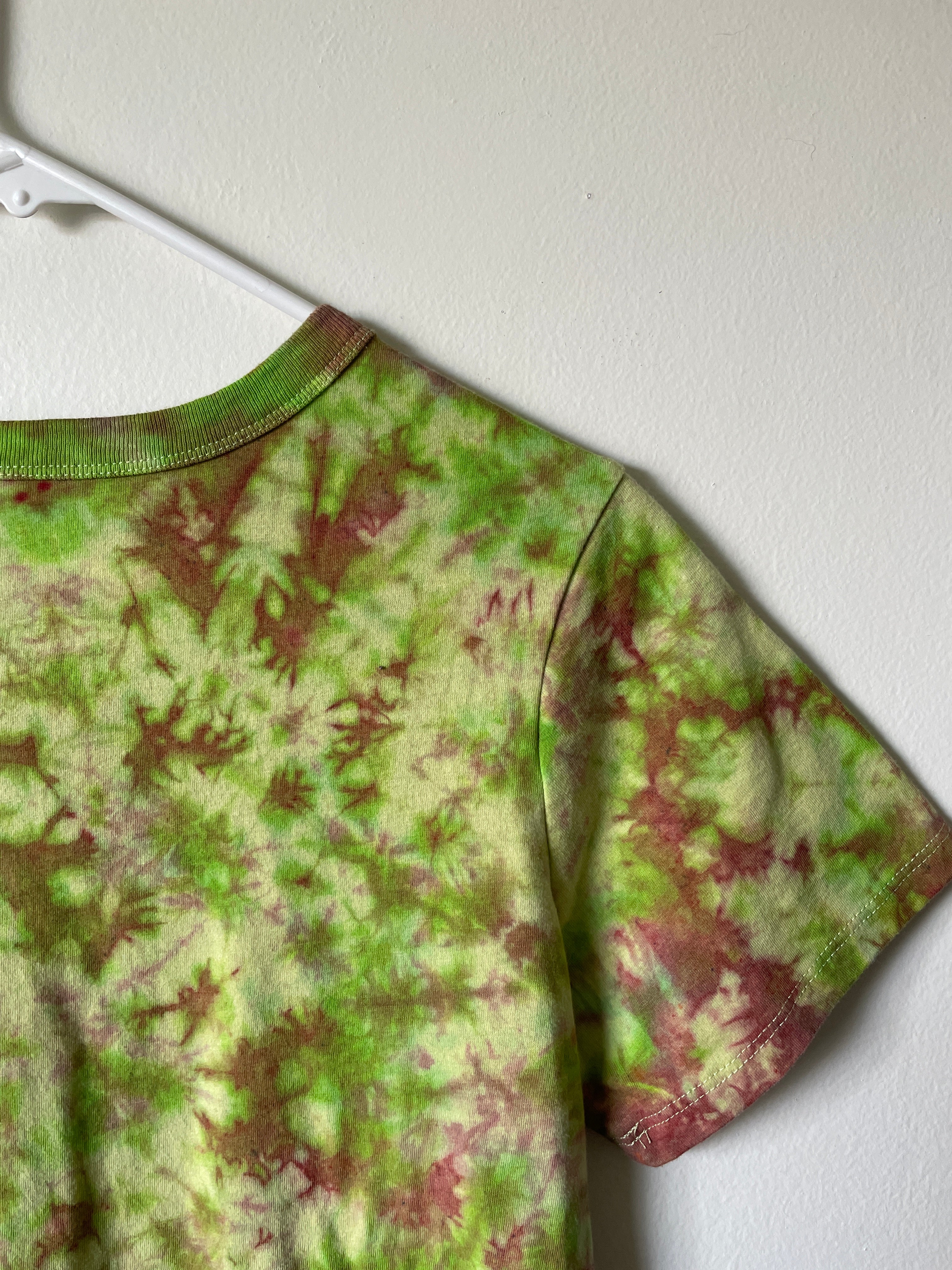 Small Women's Hang in There Handmade Tie Dye Short Sleeve T-Shirt | One-Of-a-Kind Upcycled Yellow and GreenTie Dye Top