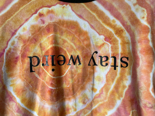 Medium Women's Stay Weird Handmade Geode Tie Dye Short Sleeve T-Shirt | One-Of-a-Kind Upcycled Orange and White Tie Dye Top