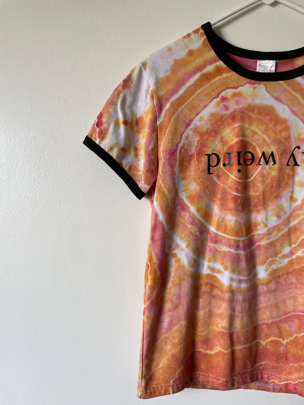 Medium Women's Stay Weird Handmade Geode Tie Dye Short Sleeve T-Shirt | One-Of-a-Kind Upcycled Orange and White Tie Dye Top