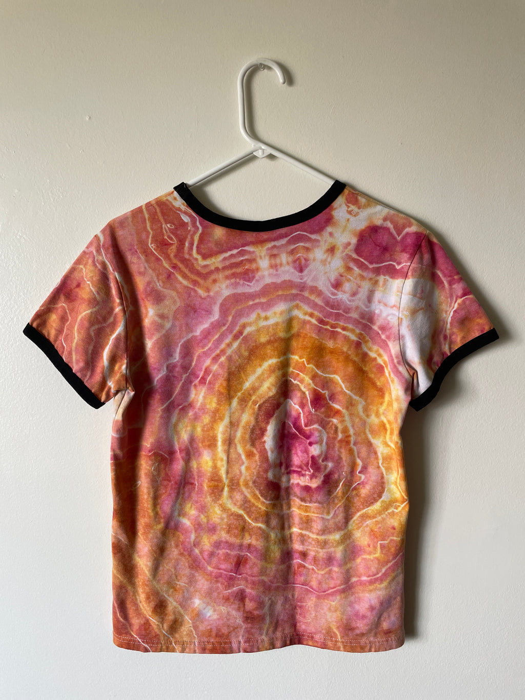 Medium Women's Stay Weird Handmade Geode Tie Dye Short Sleeve T-Shirt | One-Of-a-Kind Upcycled Orange and White Tie Dye Top