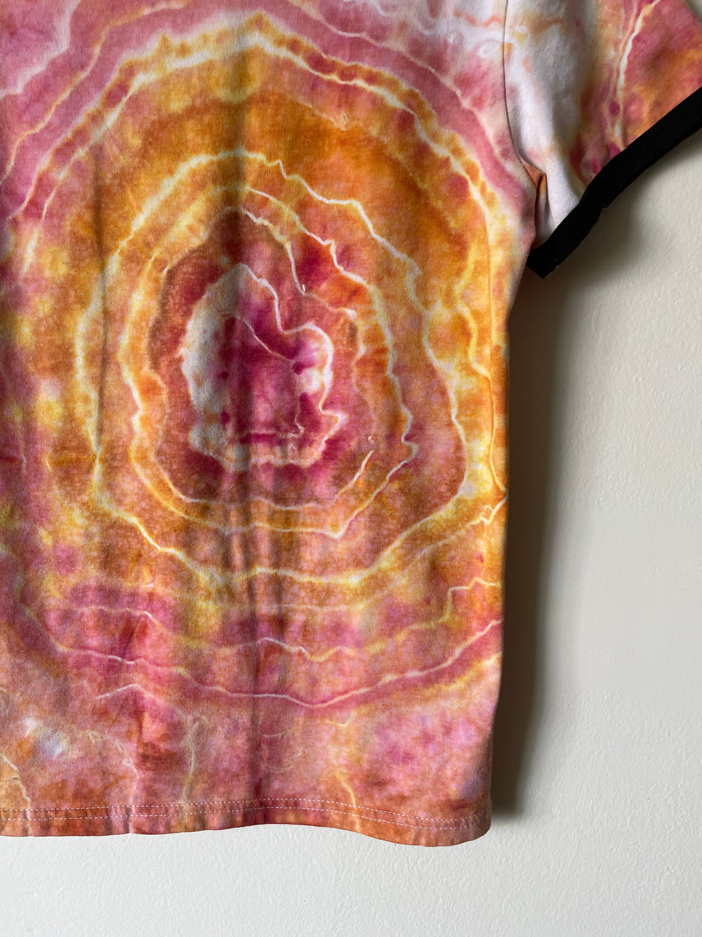 Medium Women's Stay Weird Handmade Geode Tie Dye Short Sleeve T-Shirt | One-Of-a-Kind Upcycled Orange and White Tie Dye Top