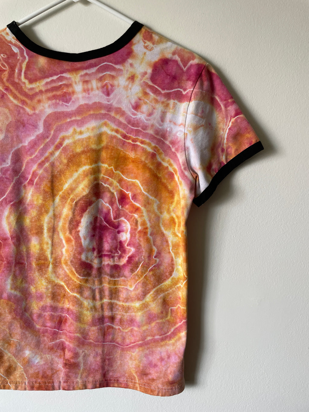 Medium Women's Stay Weird Handmade Geode Tie Dye Short Sleeve T-Shirt | One-Of-a-Kind Upcycled Orange and White Tie Dye Top