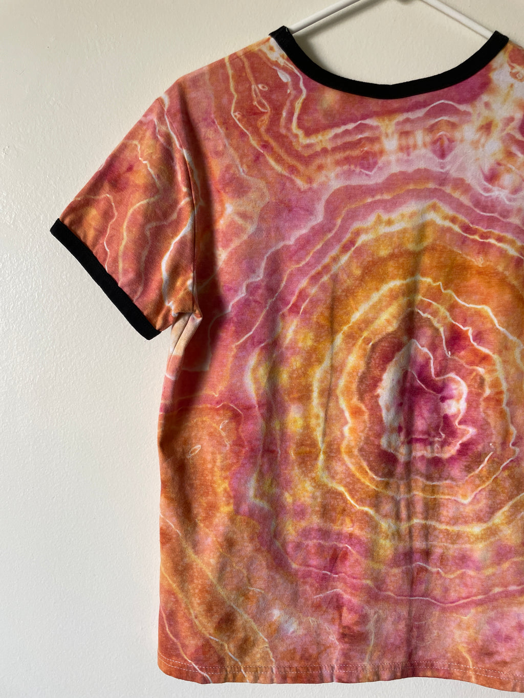 Medium Women's Stay Weird Handmade Geode Tie Dye Short Sleeve T-Shirt | One-Of-a-Kind Upcycled Orange and White Tie Dye Top