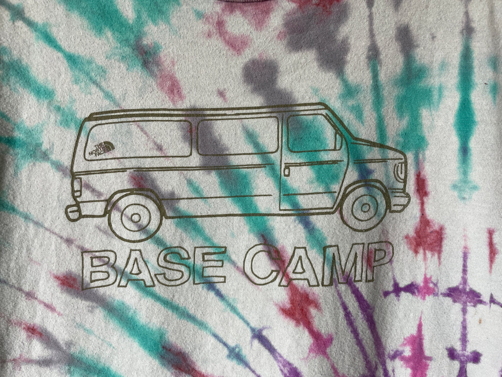 Medium Men's Base Camp Van Life Handmade Tie Dye Short Sleeve T-Shirt | One-Of-a-Kind Upcycled Pink and Teal The North Face Tie Dye Top
