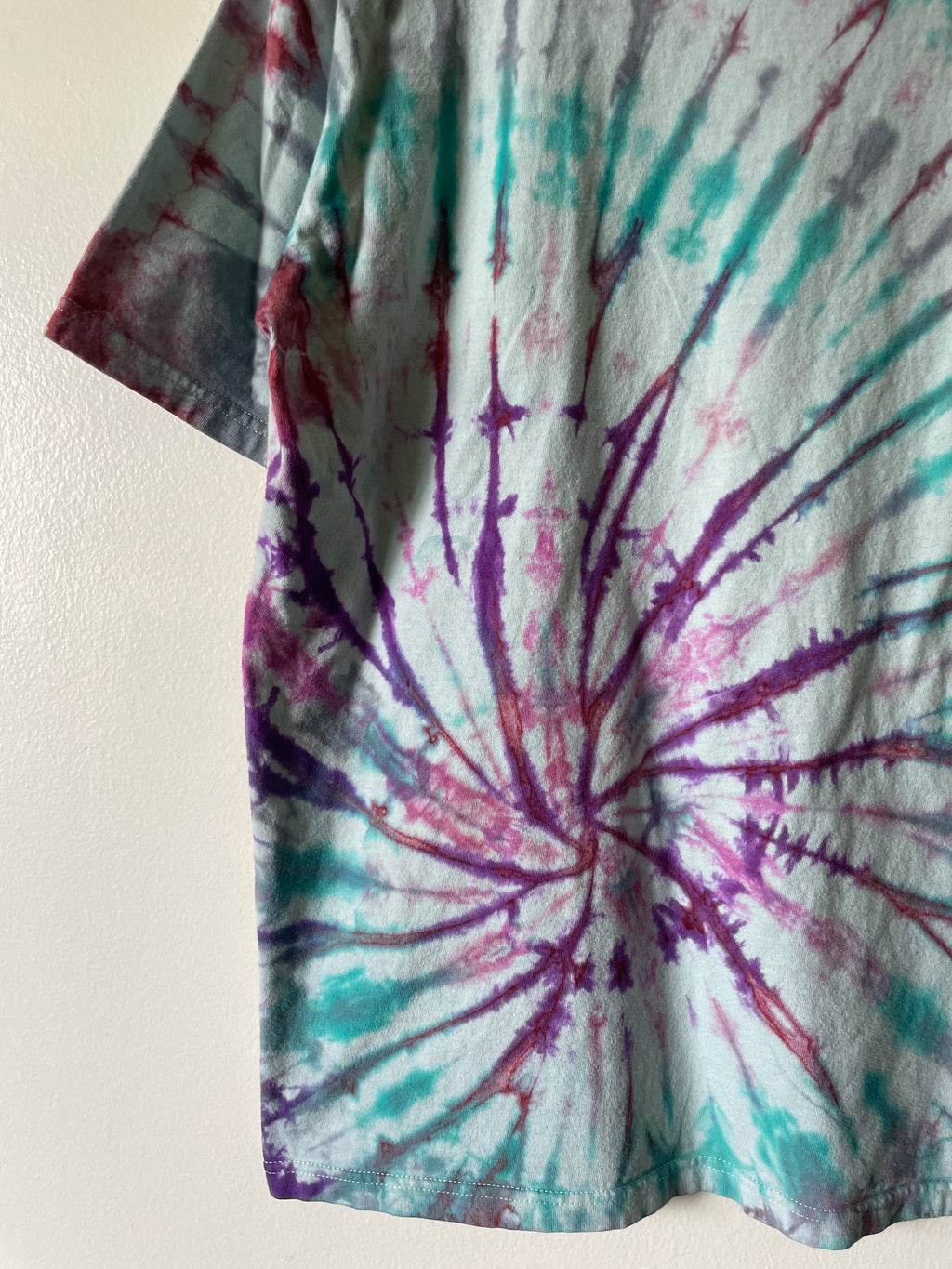 Medium Men's Base Camp Van Life Handmade Tie Dye Short Sleeve T-Shirt | One-Of-a-Kind Upcycled Pink and Teal The North Face Tie Dye Top