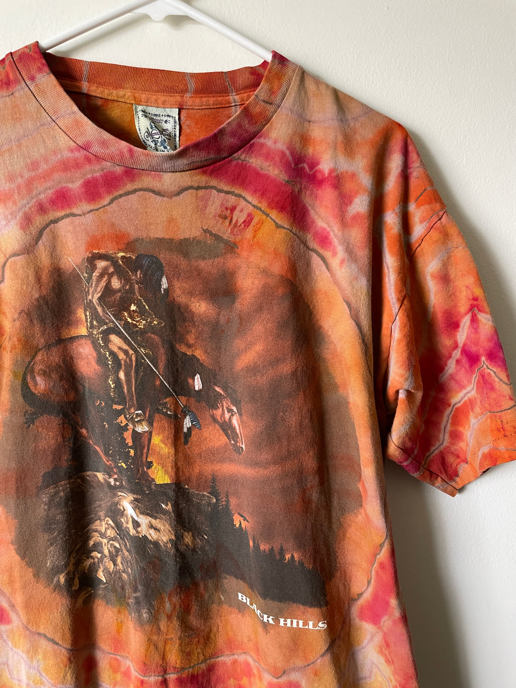 Large Men's Vintage Black Hills End of the Trail Handmade Geode Tie Dye Short Sleeve T-Shirt | One-Of-a-Kind Upcycled Brown and Orange Tie Dye Top