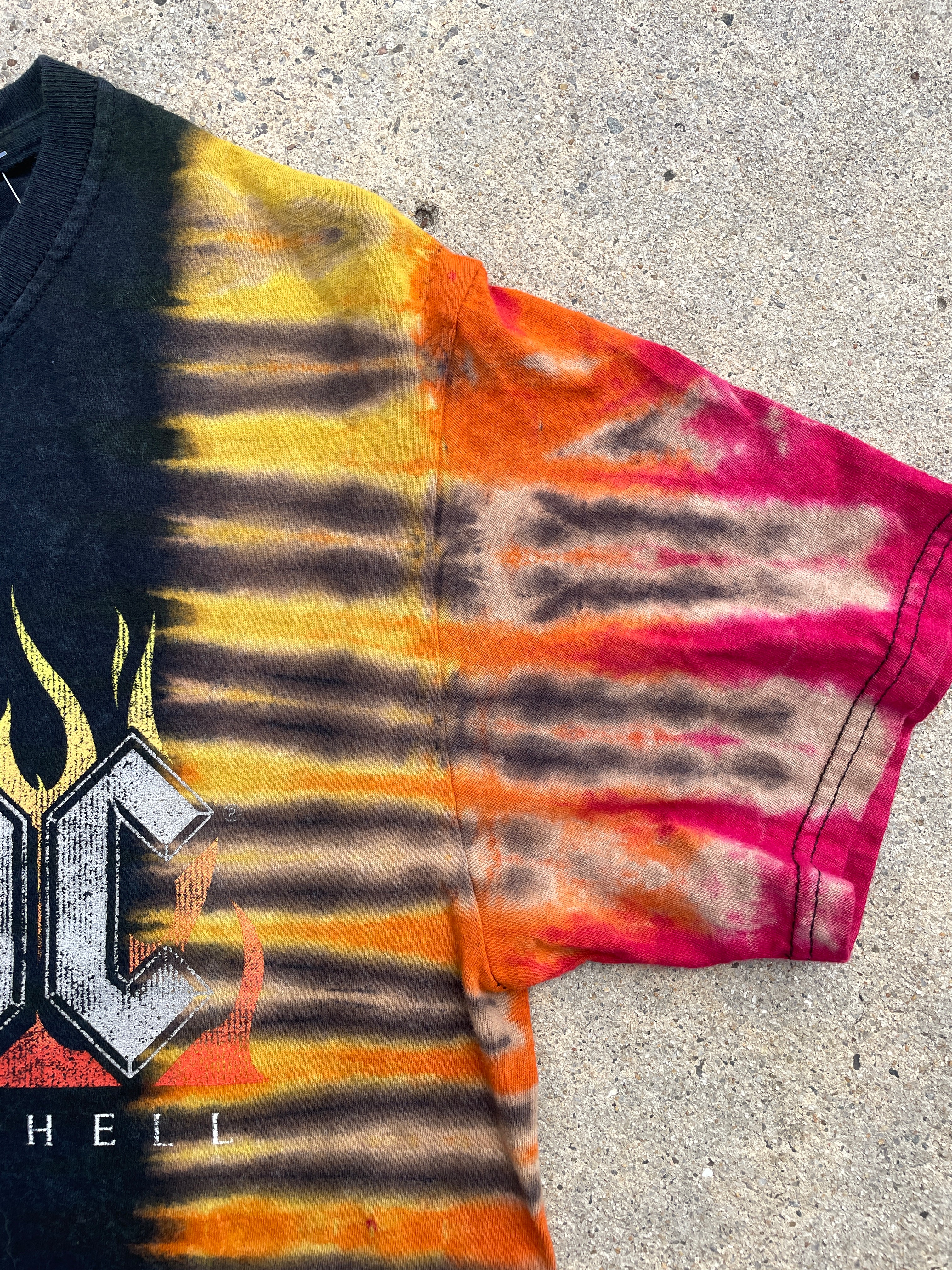 ACDC Highway to Hell Red and Black Short Sleeve Tie Dye T-Shirt | Men's XS