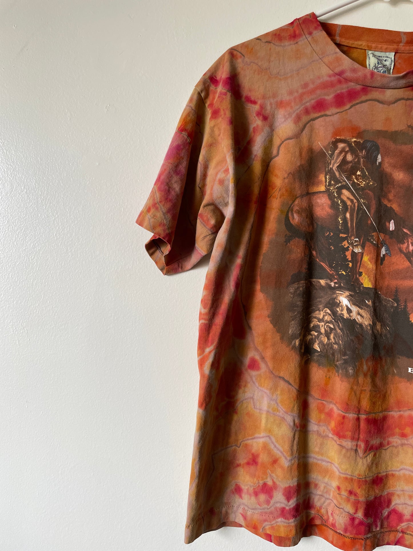 Large Men's Vintage Black Hills End of the Trail Handmade Geode Tie Dye Short Sleeve T-Shirt | One-Of-a-Kind Upcycled Brown and Orange Tie Dye Top