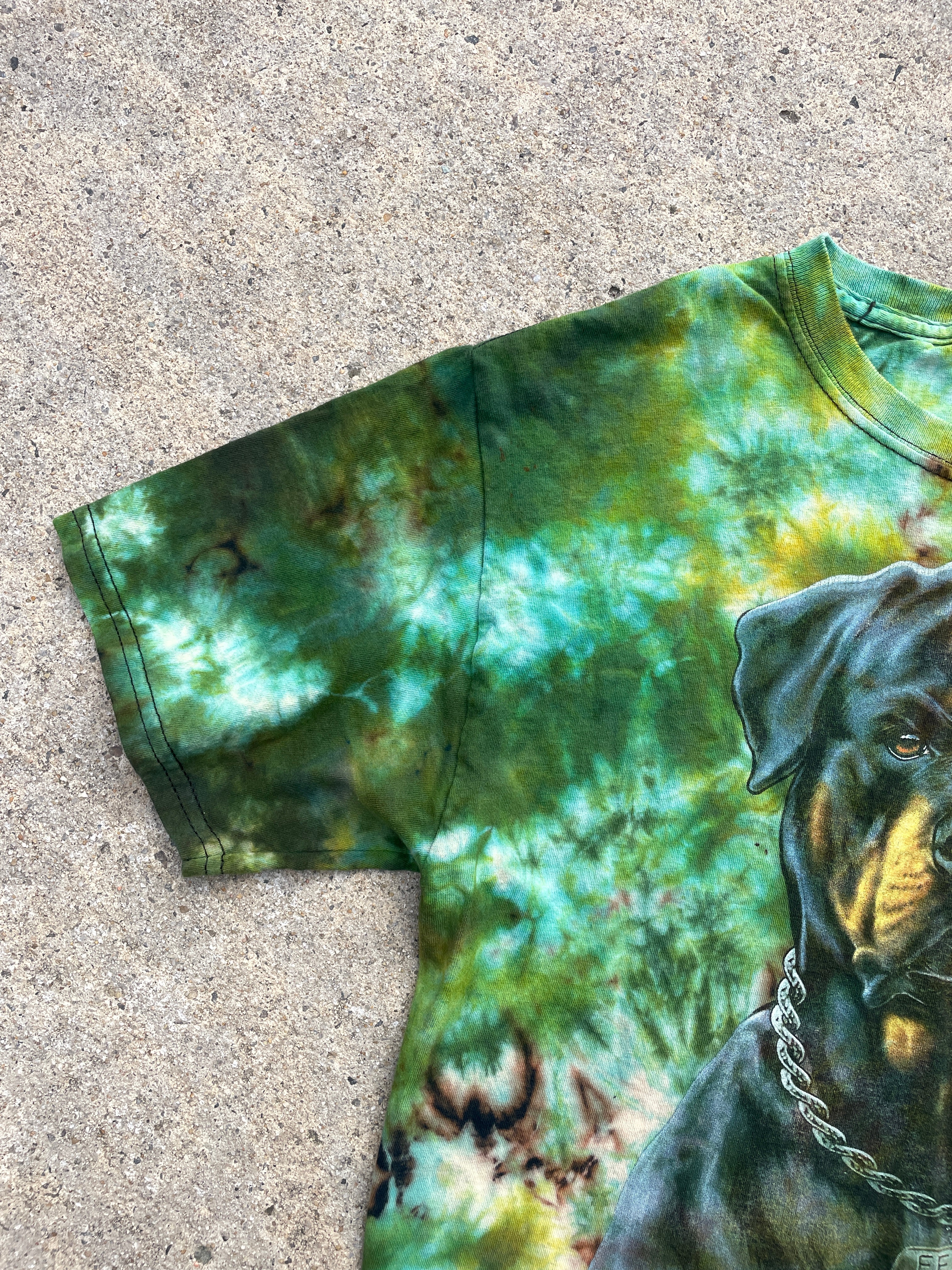 Rottweiler "Fear is for Others" Green and Black Short Sleeve Tie Dye T-Shirt | Men's Small