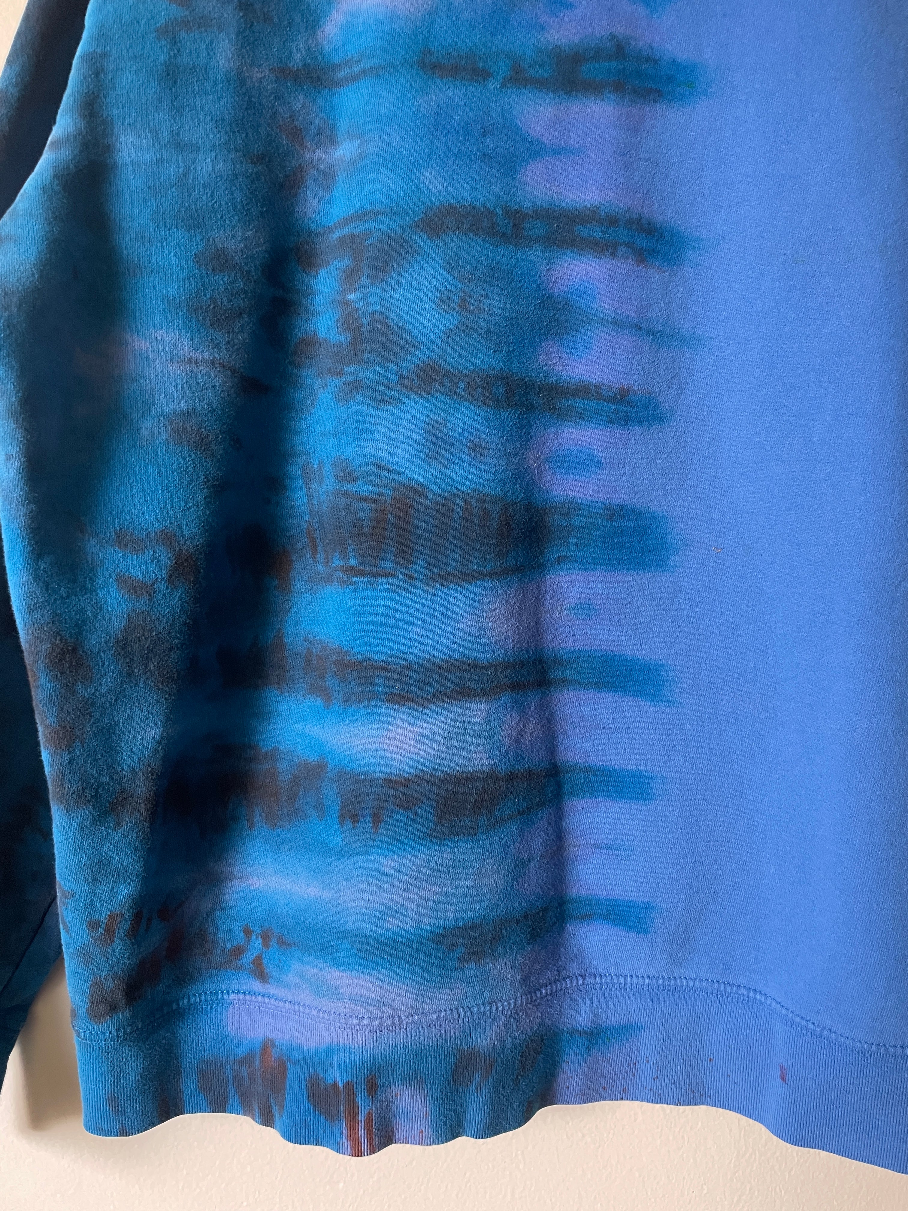 Large Men's The North Face Half Dome Reverse Tie Dye Hoodie | One-Of-a-Kind Upcycled Blue and Black Half-and-Half Sweatshirt