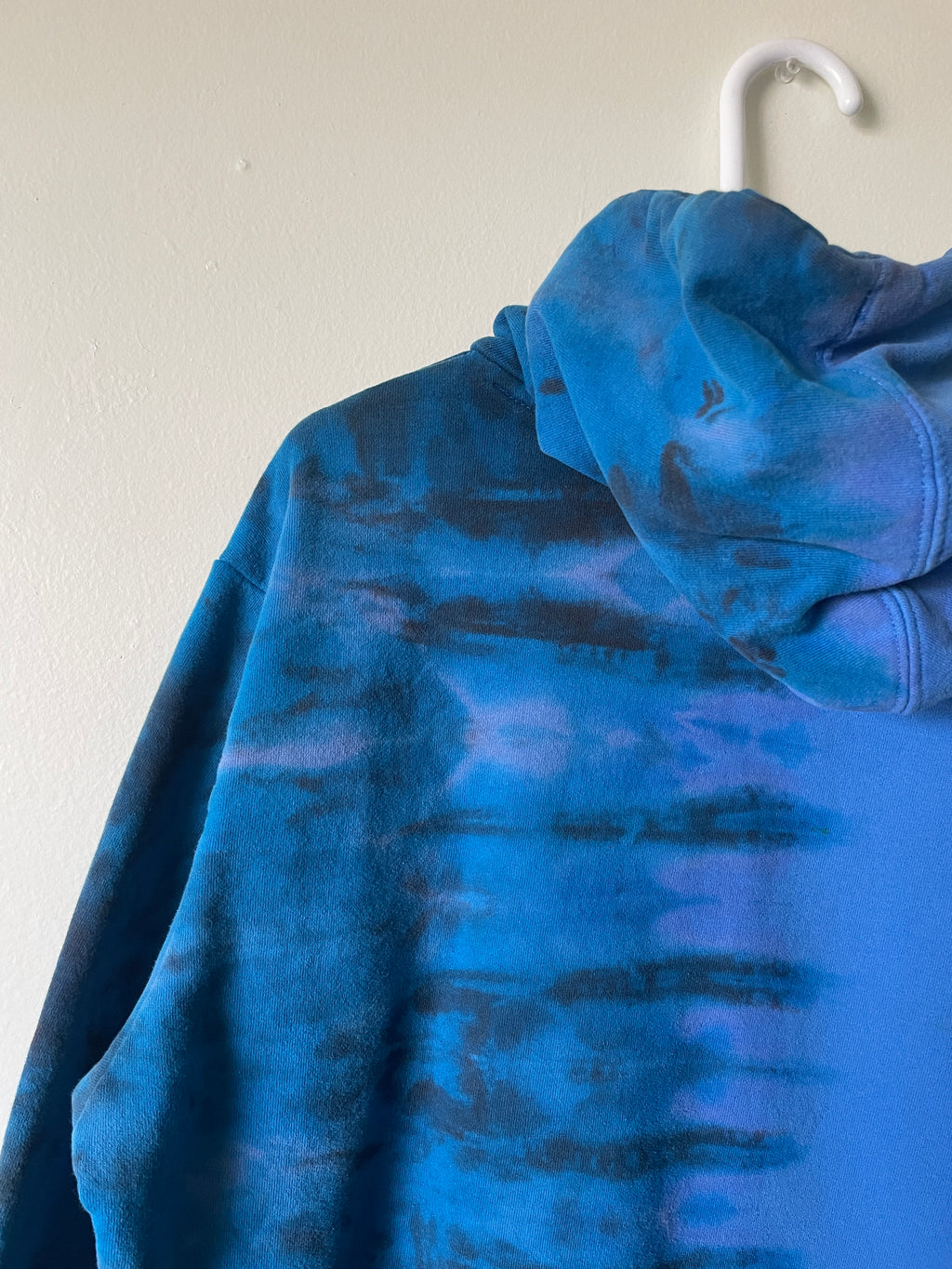 Large Men's The North Face Half Dome Reverse Tie Dye Hoodie | One-Of-a-Kind Upcycled Blue and Black Half-and-Half Sweatshirt