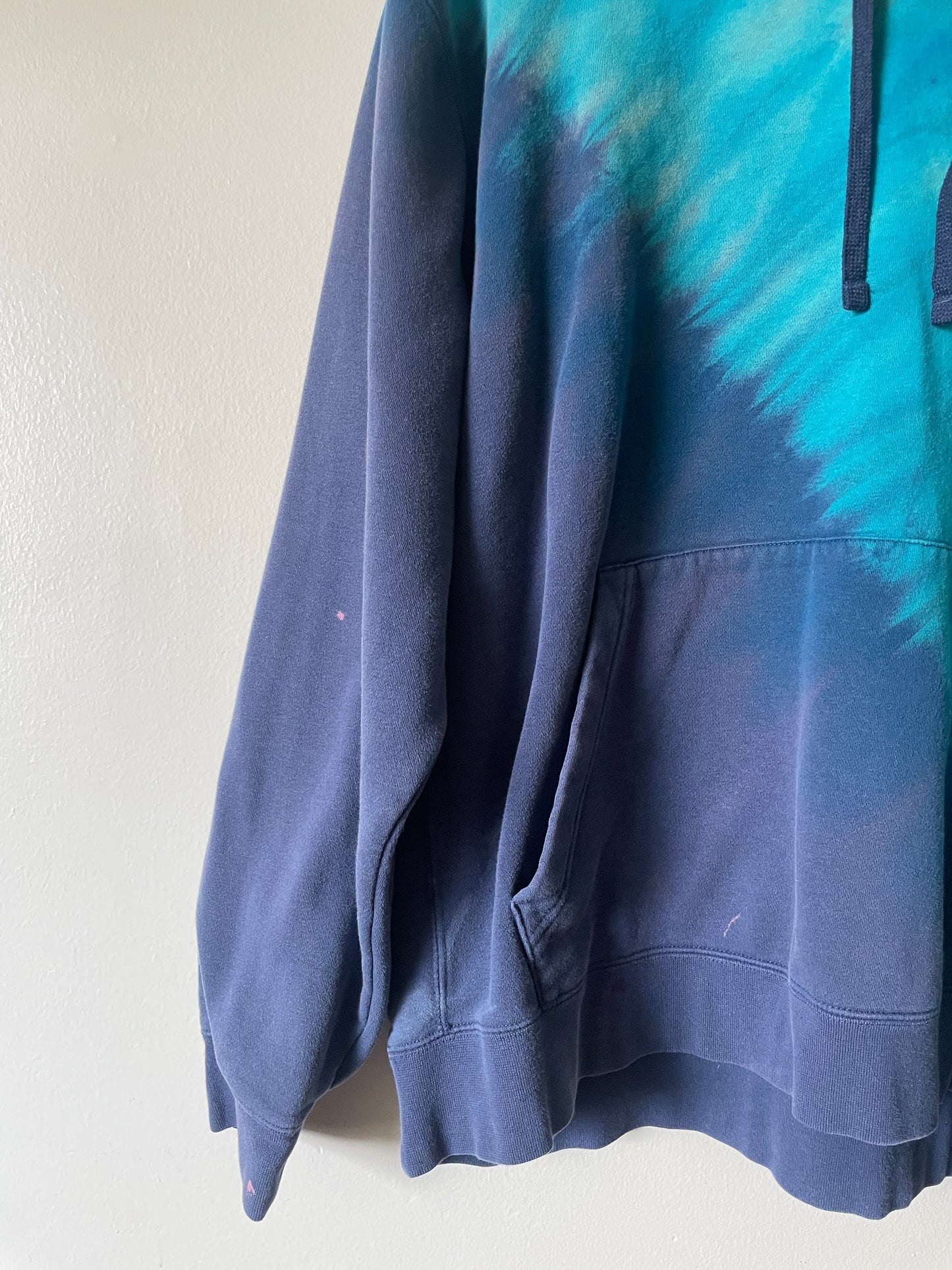 XL Men's Nike Reverse Tie Dye Hoodie | One-Of-a-Kind Upcycled Blue and Black Half-and-Half Sweatshirt