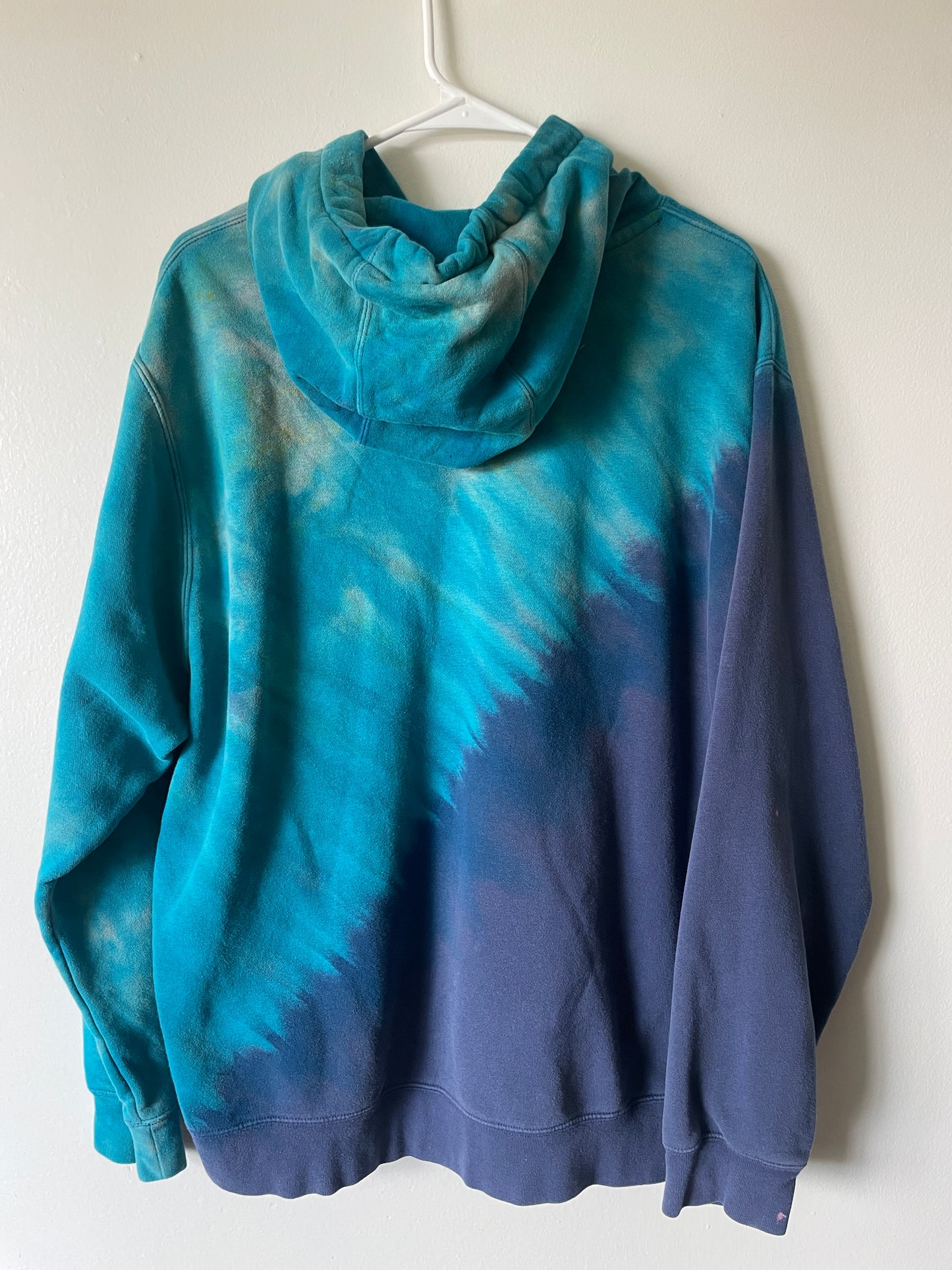 XL Men's Nike Reverse Tie Dye Hoodie | One-Of-a-Kind Upcycled Blue and Black Half-and-Half Sweatshirt