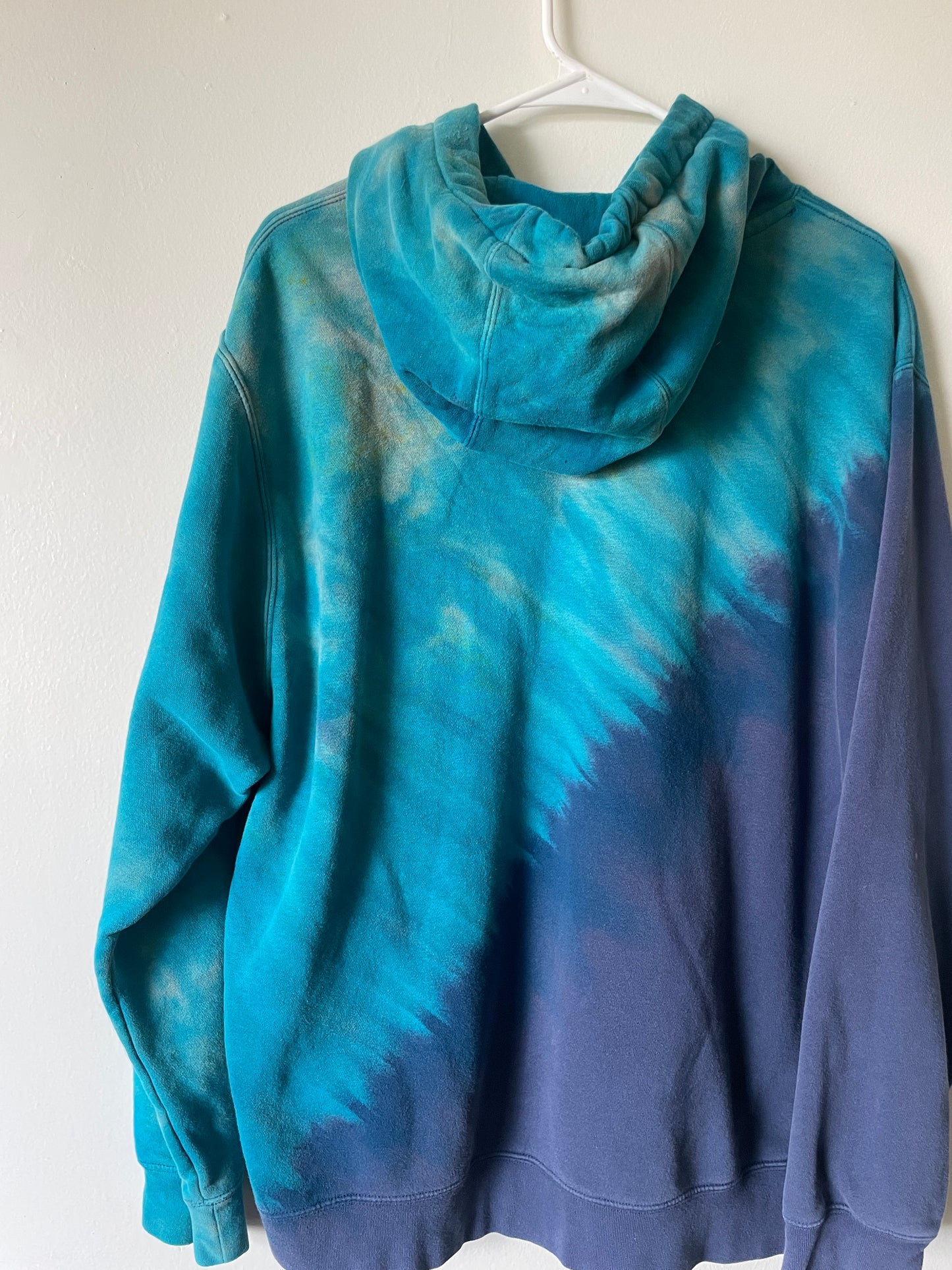 XL Men's Nike Reverse Tie Dye Hoodie | One-Of-a-Kind Upcycled Blue and Black Half-and-Half Sweatshirt