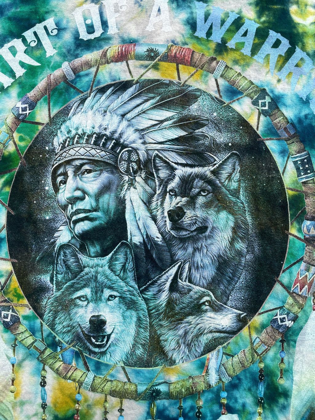 Soul of a Wolf Green and Blue Short Sleeve Tie Dye T-Shirt | Men's Small