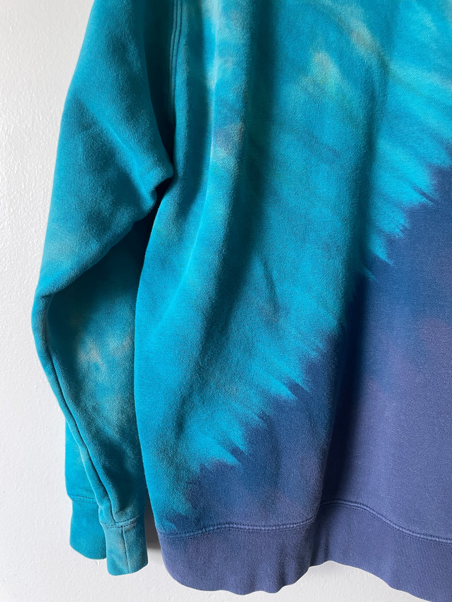 XL Men's Nike Reverse Tie Dye Hoodie | One-Of-a-Kind Upcycled Blue and Black Half-and-Half Sweatshirt