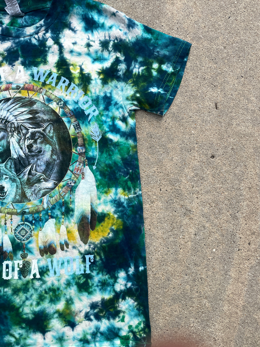 Soul of a Wolf Green and Blue Short Sleeve Tie Dye T-Shirt | Men's Small