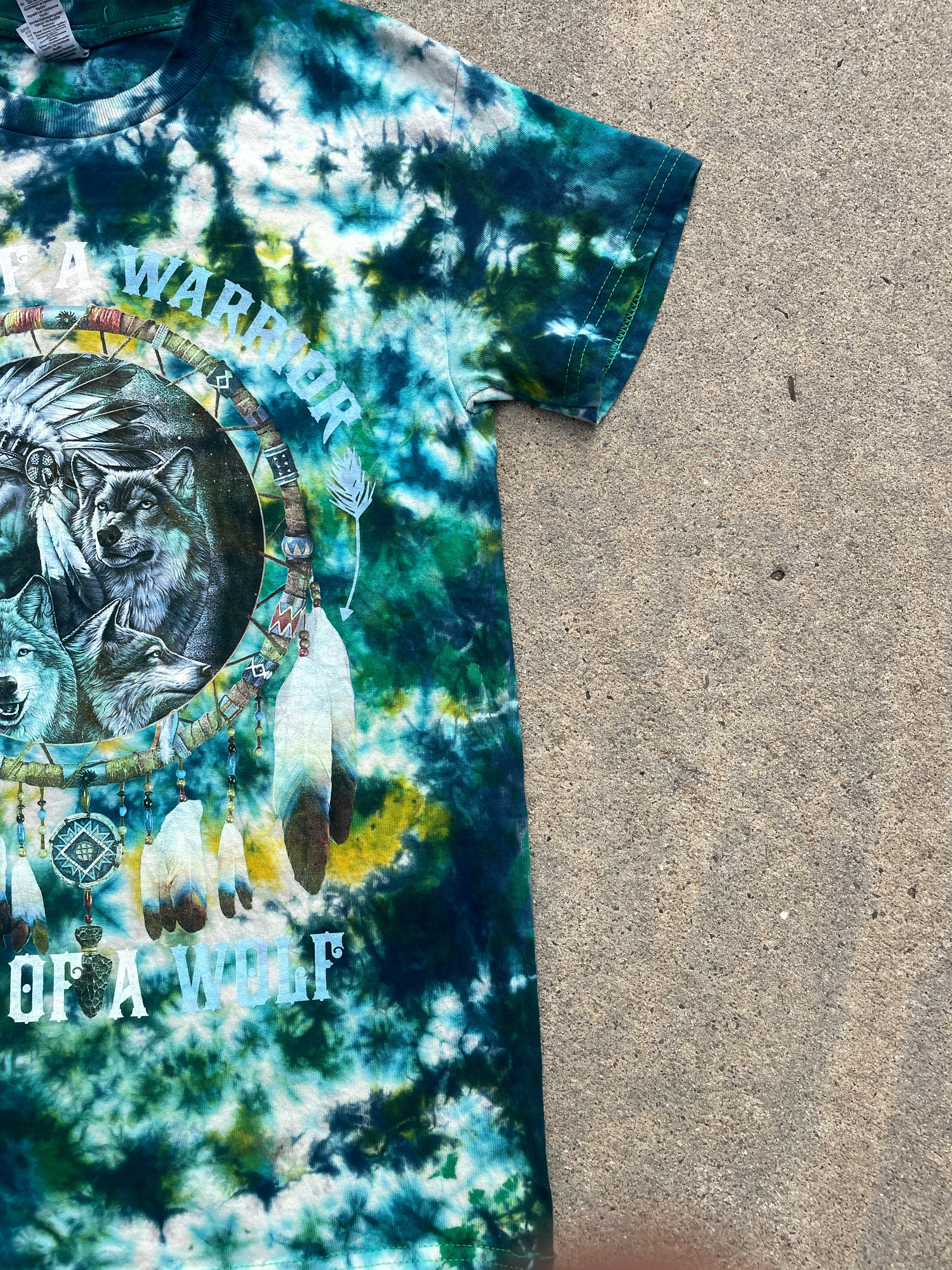Soul of a Wolf Green and Blue Short Sleeve Tie Dye T-Shirt | Men's Small