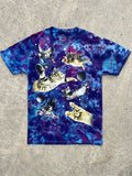 Cats in Space Blue and Purple Short Sleeve Galaxy Tie Dye T-Shirt | Men's Medium