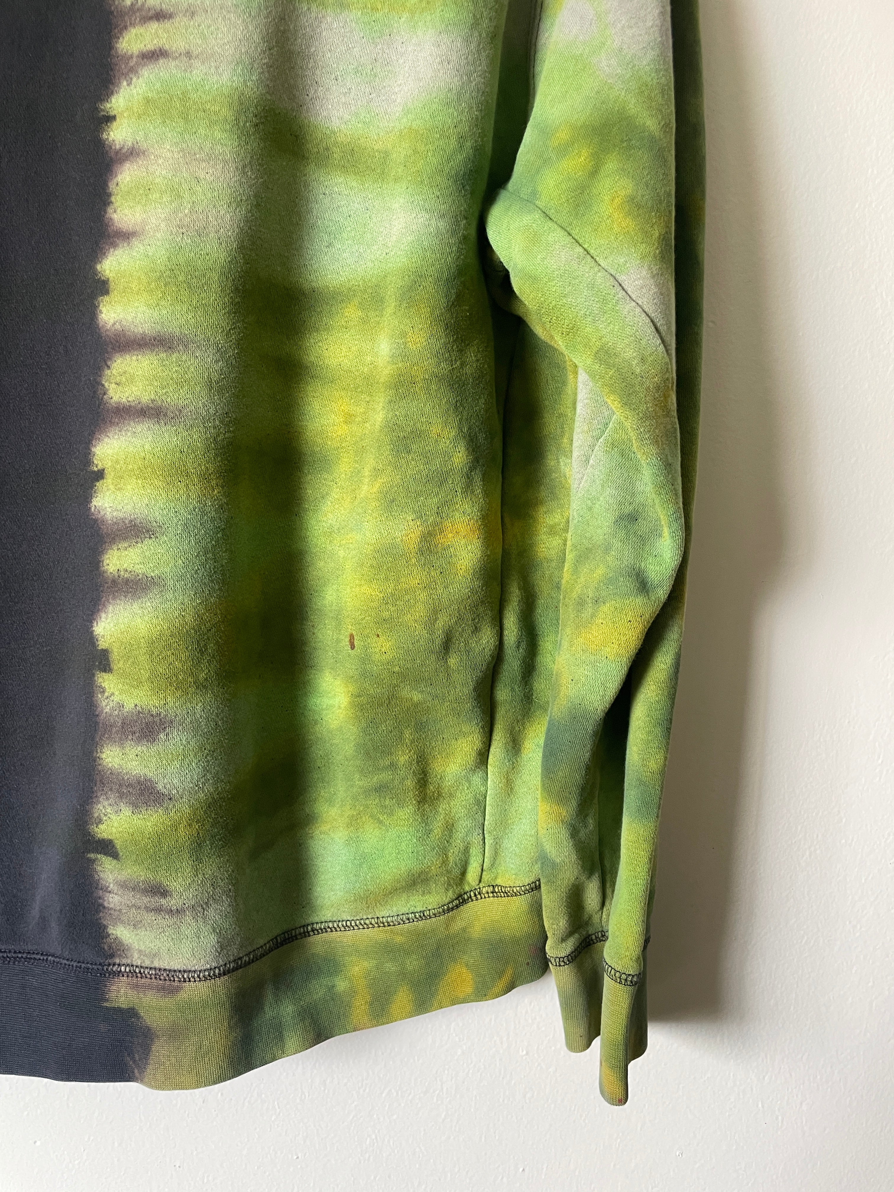 Large Men's Nike SB Reverse Tie Dye Hoodie | One-Of-a-Kind Upcycled Black and Green Half-and-Half Sweatshirt