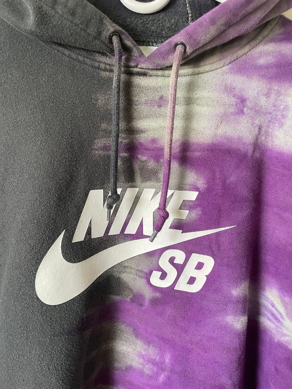 XL Men's Nike SB Reverse Tie Dye Hoodie | One-Of-a-Kind Upcycled Black and Purple Half-and-Half Sweatshirt