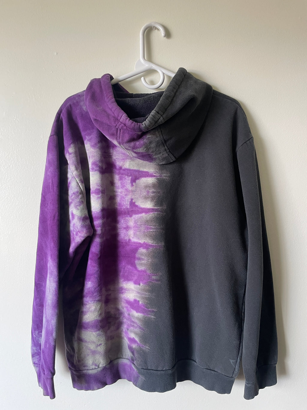 XL Men's Nike SB Reverse Tie Dye Hoodie | One-Of-a-Kind Upcycled Black and Purple Half-and-Half Sweatshirt