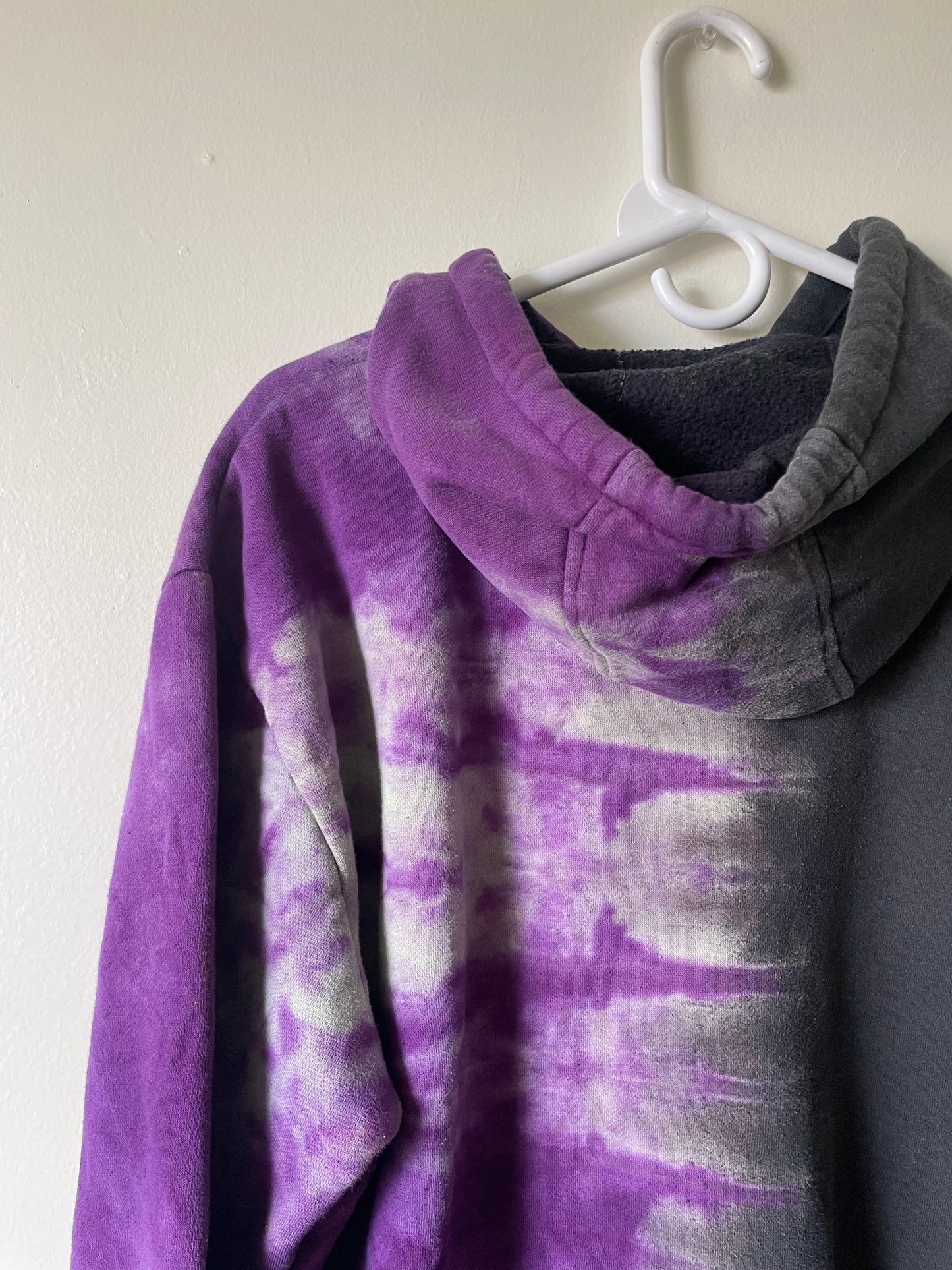XL Men's Nike SB Reverse Tie Dye Hoodie | One-Of-a-Kind Upcycled Black and Purple Half-and-Half Sweatshirt