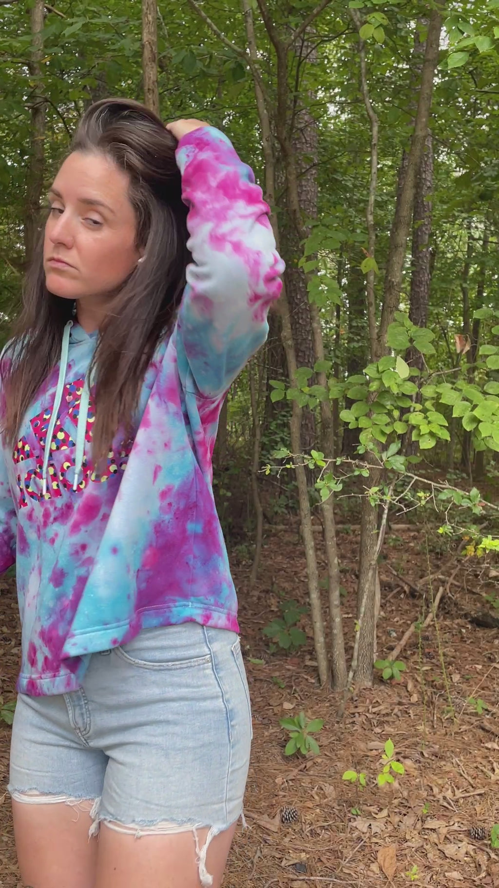 XL Women's adidas Galaxy Ice Dye Tie Dye Long Sleeve Pullover Hoodie | One-Of-a-Kind Upcycled Blue and Purple Sweatshirt