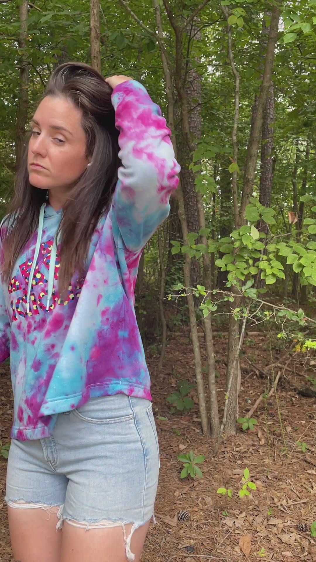 XL Women's adidas Galaxy Ice Dye Tie Dye Long Sleeve Pullover Hoodie | One-Of-a-Kind Upcycled Blue and Purple Sweatshirt