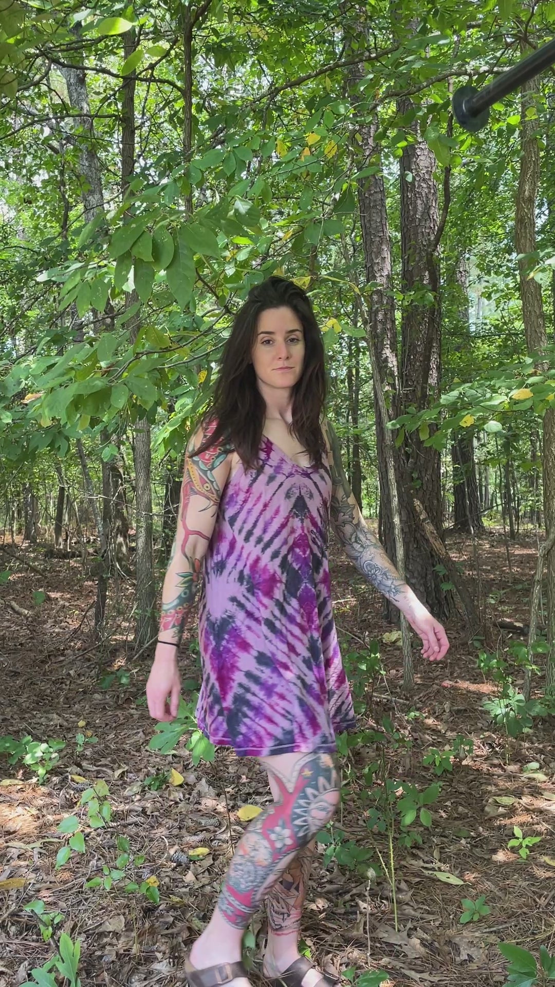 MEDIUM Women’s Handmade Tie Dye Dress | One-Of-a-Kind Upcycled Sleeveless Dress with Indian Paintbrush Block Print