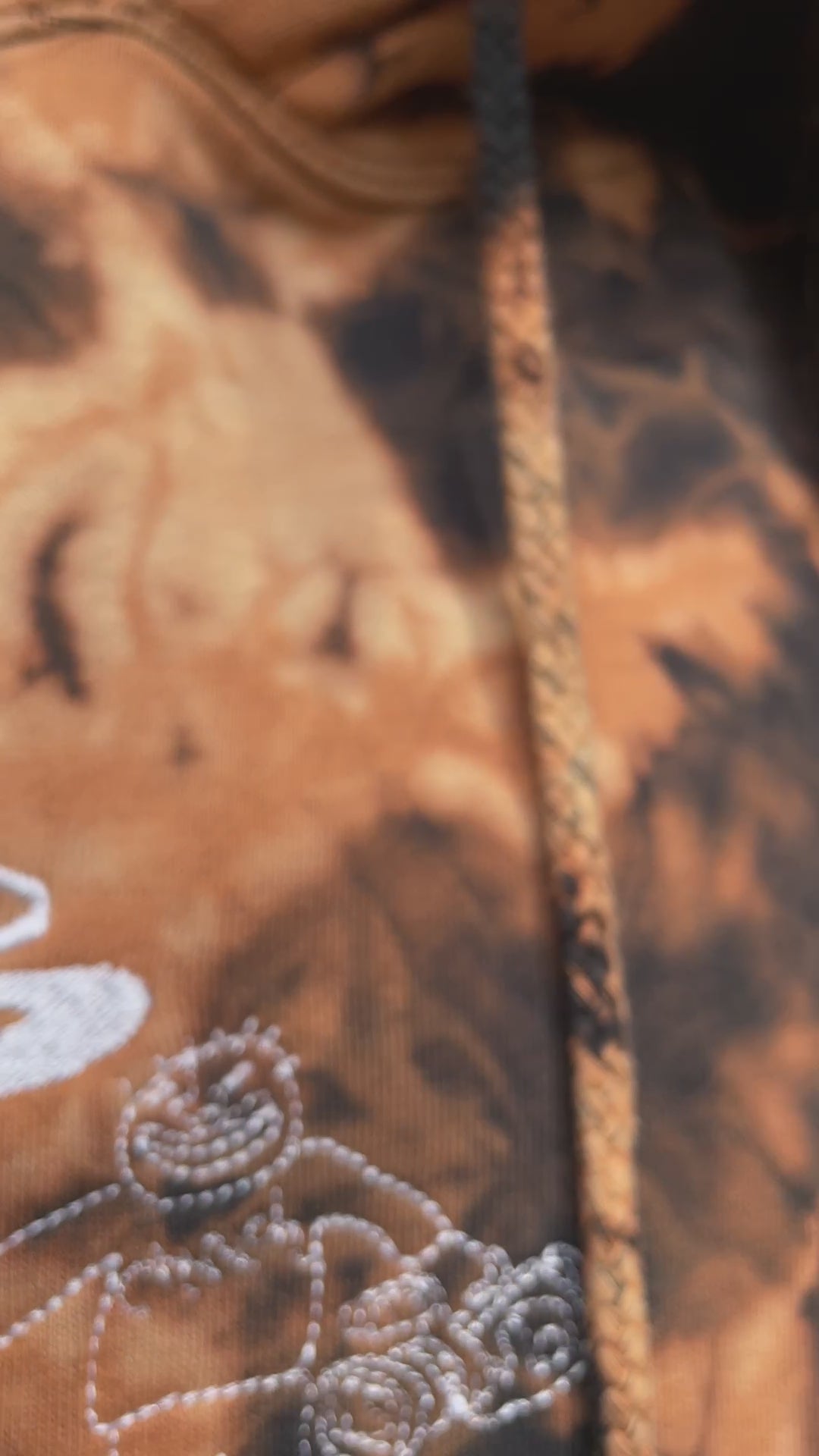 XL Men's DVD Bleach Dye Long Sleeve Pullover Hoodie | One-Of-a-Kind Upcycled Black and Orange Sweatshirt